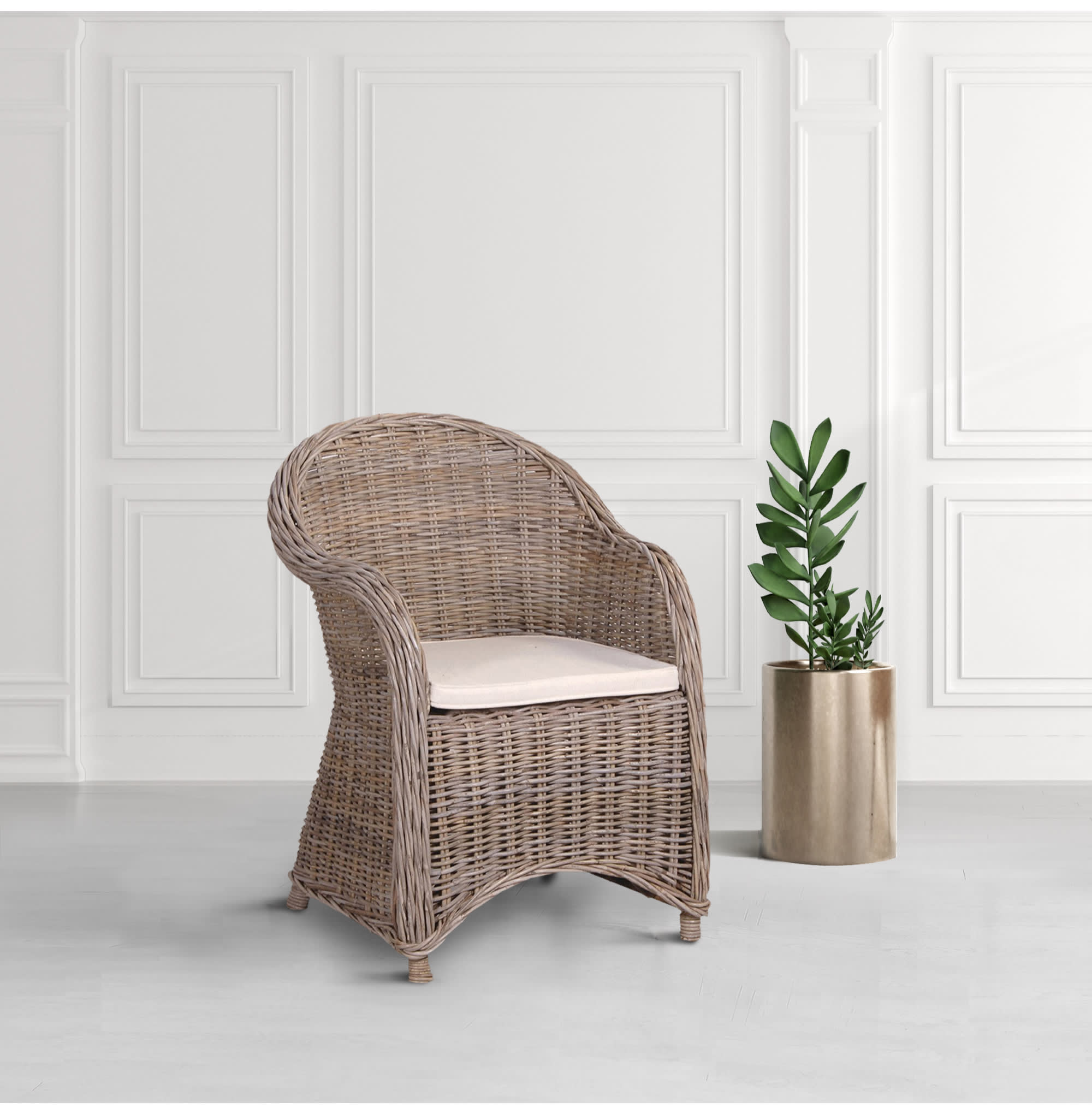 Natural Woven Indoor/Outdoor Dining Chair with Cushion