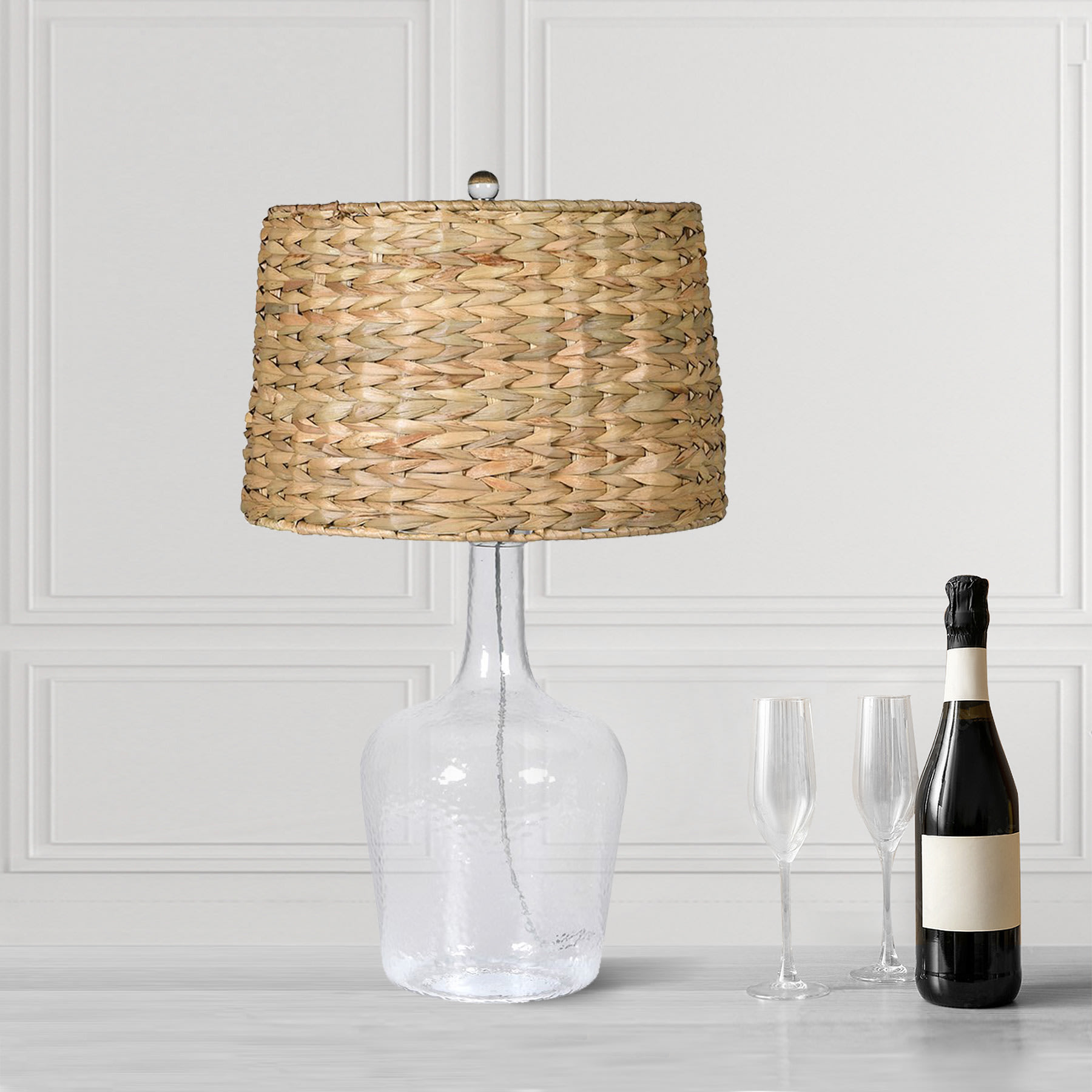 Woven Bamboo Shade Glass Table Lamp