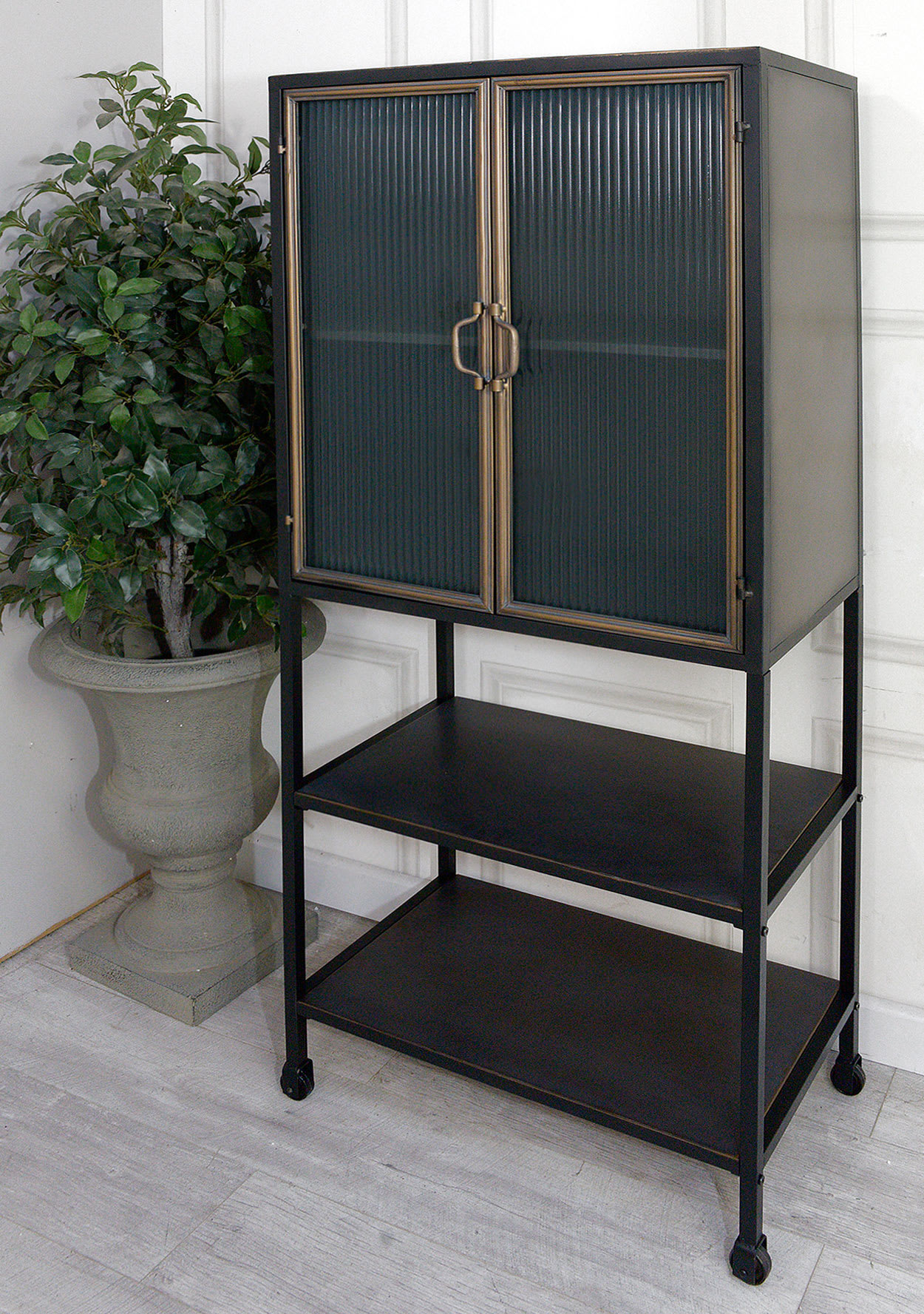 Black Metal and Glass Tall Cupboard