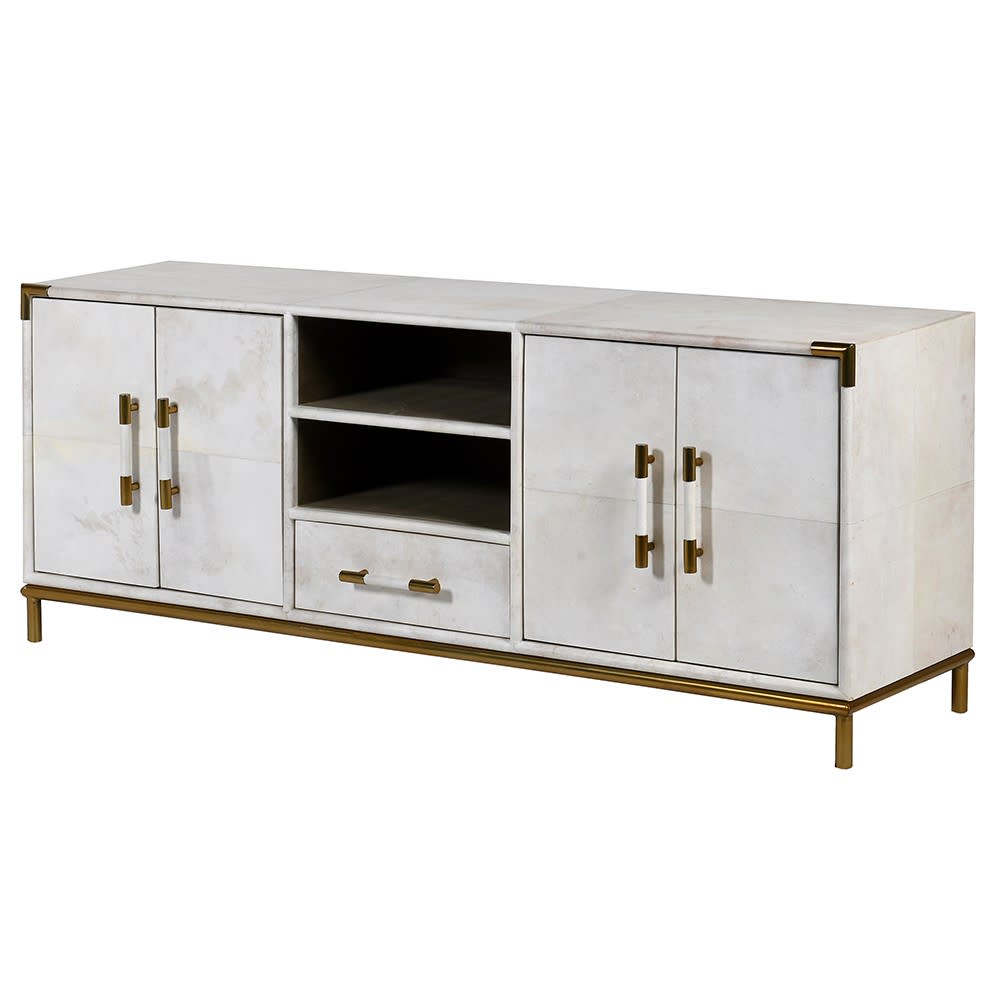 White Leather TV Unit