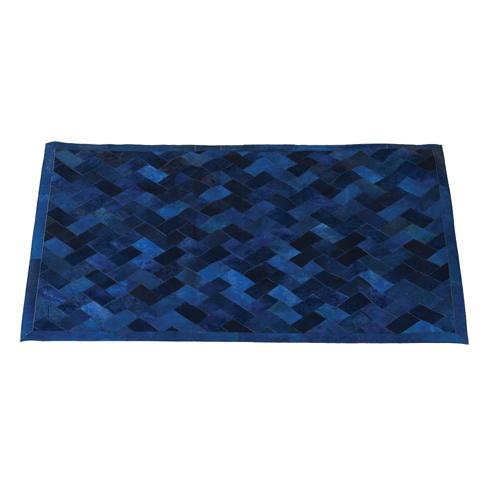 Tonal Blue Patterned Cow Hide Rug