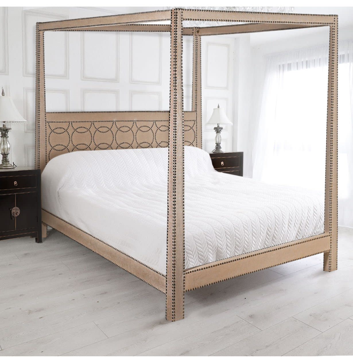 Studded Linen Framed Bed