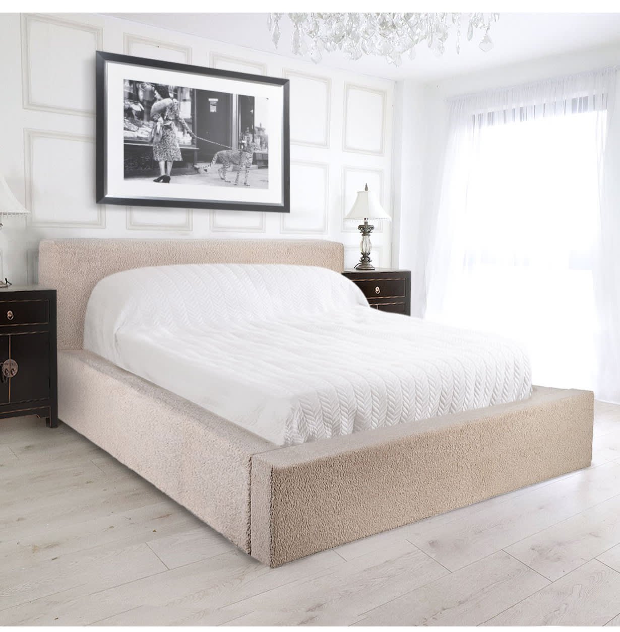 Fawn Beige Boucle 5ft Kingsize Bed