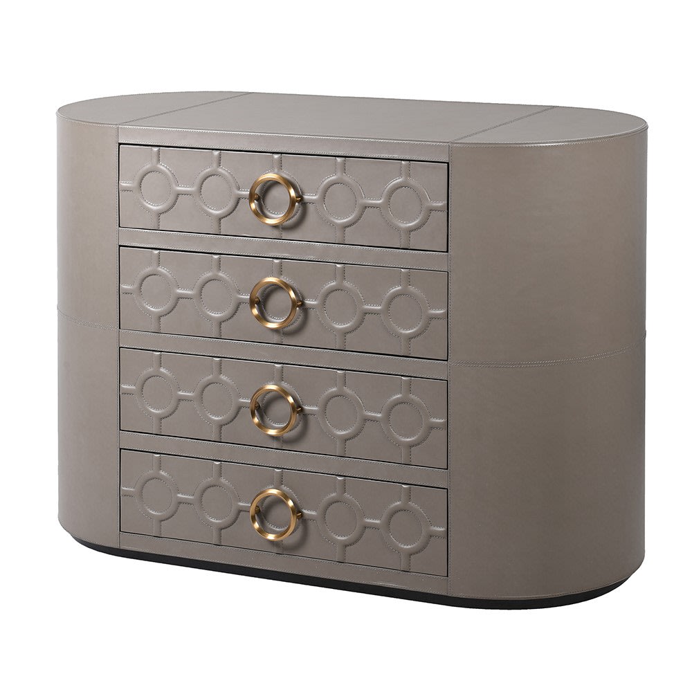 Grey Leather Stitched Chest of Drawers