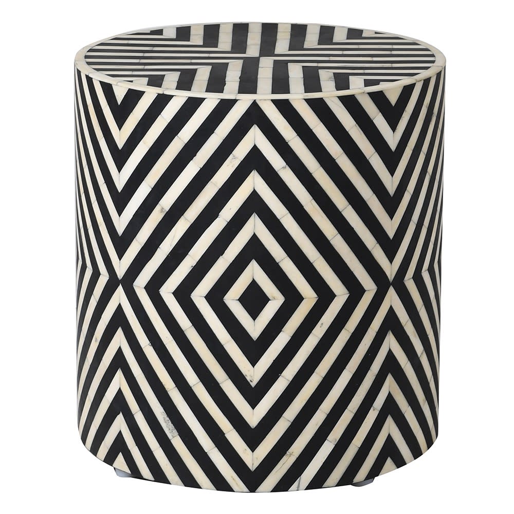 Monochrome Bone Inlay Patterned Stool