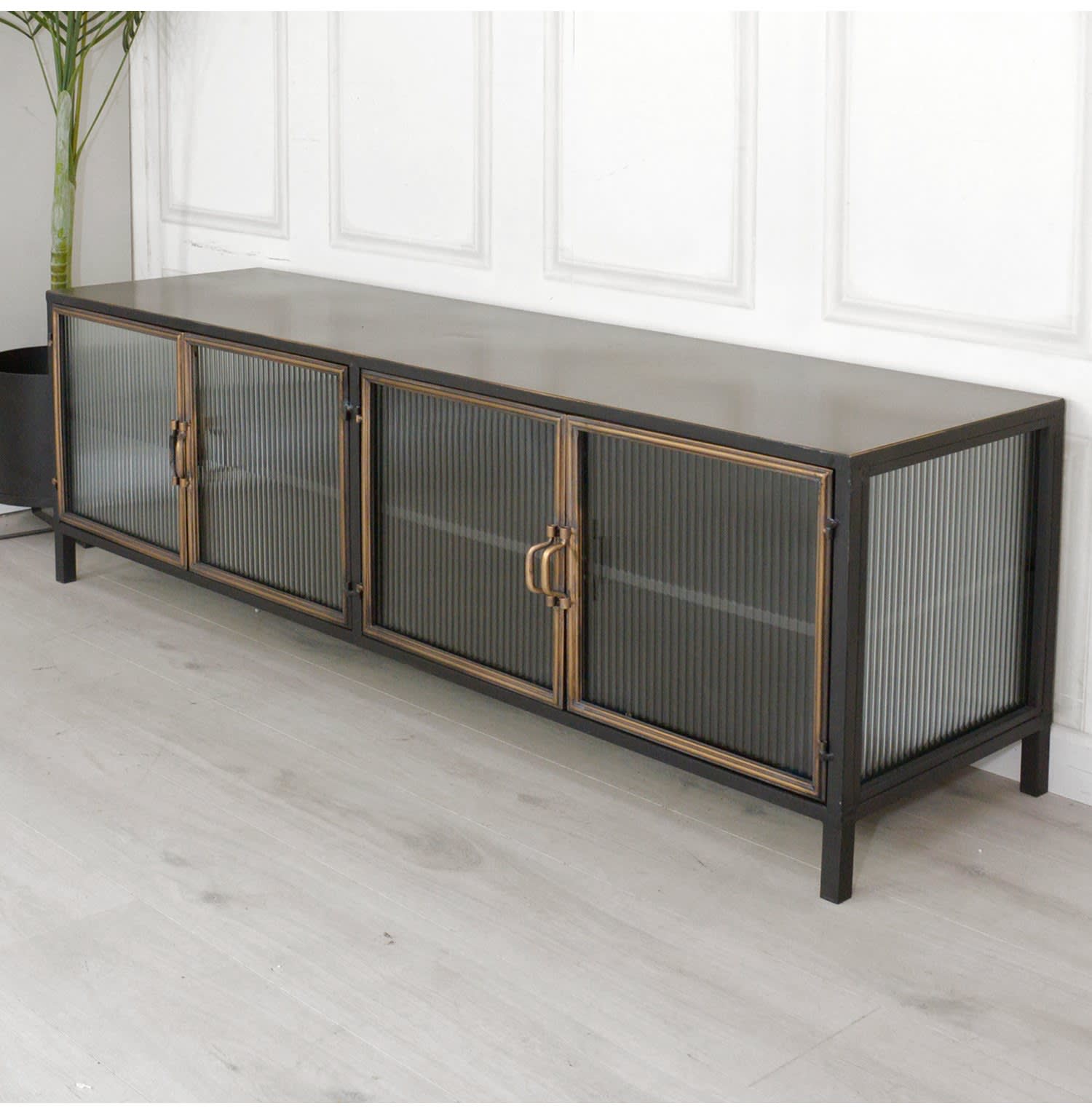 Black Metal and Glass Low Sideboard/TV Unit