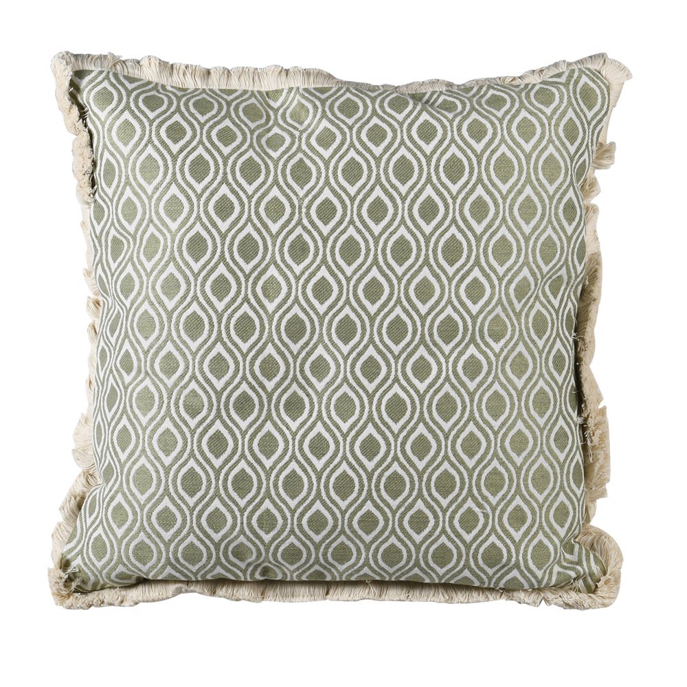 Green Fringe Patterned Cushion