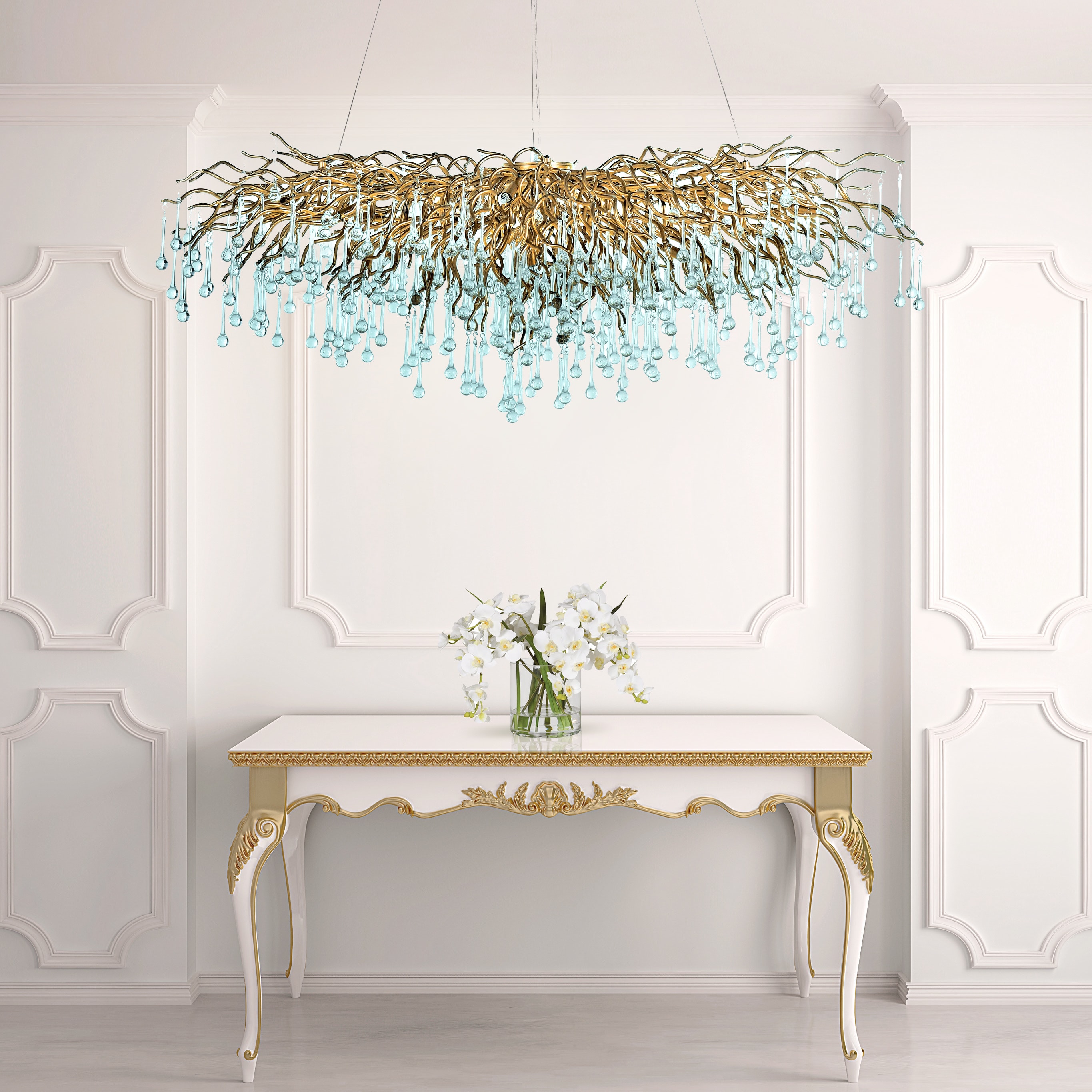 Large Margaux Aqua Dropper Branch Chandelier