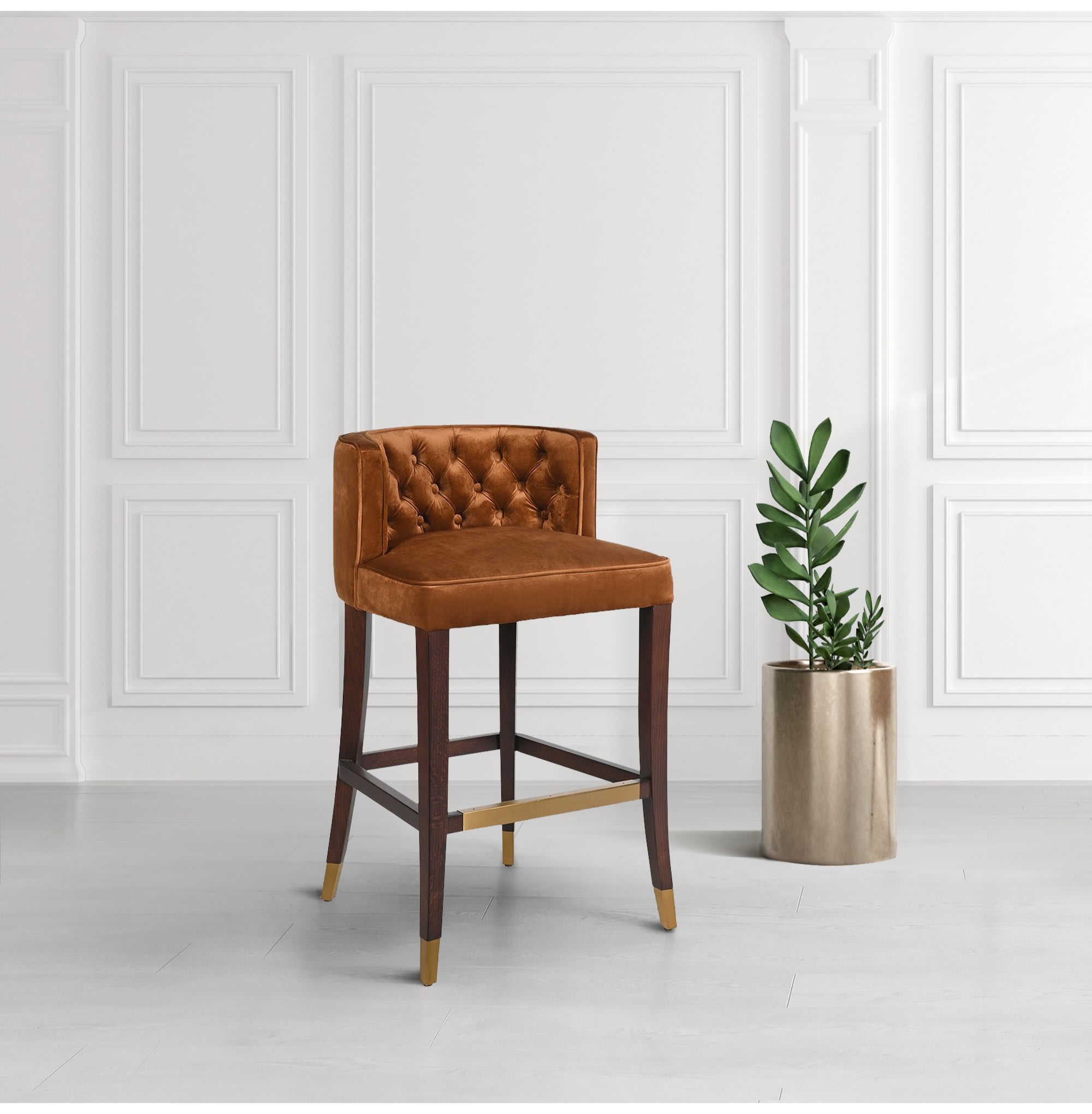 Winston Caramel Buttoned Velvet Barstool