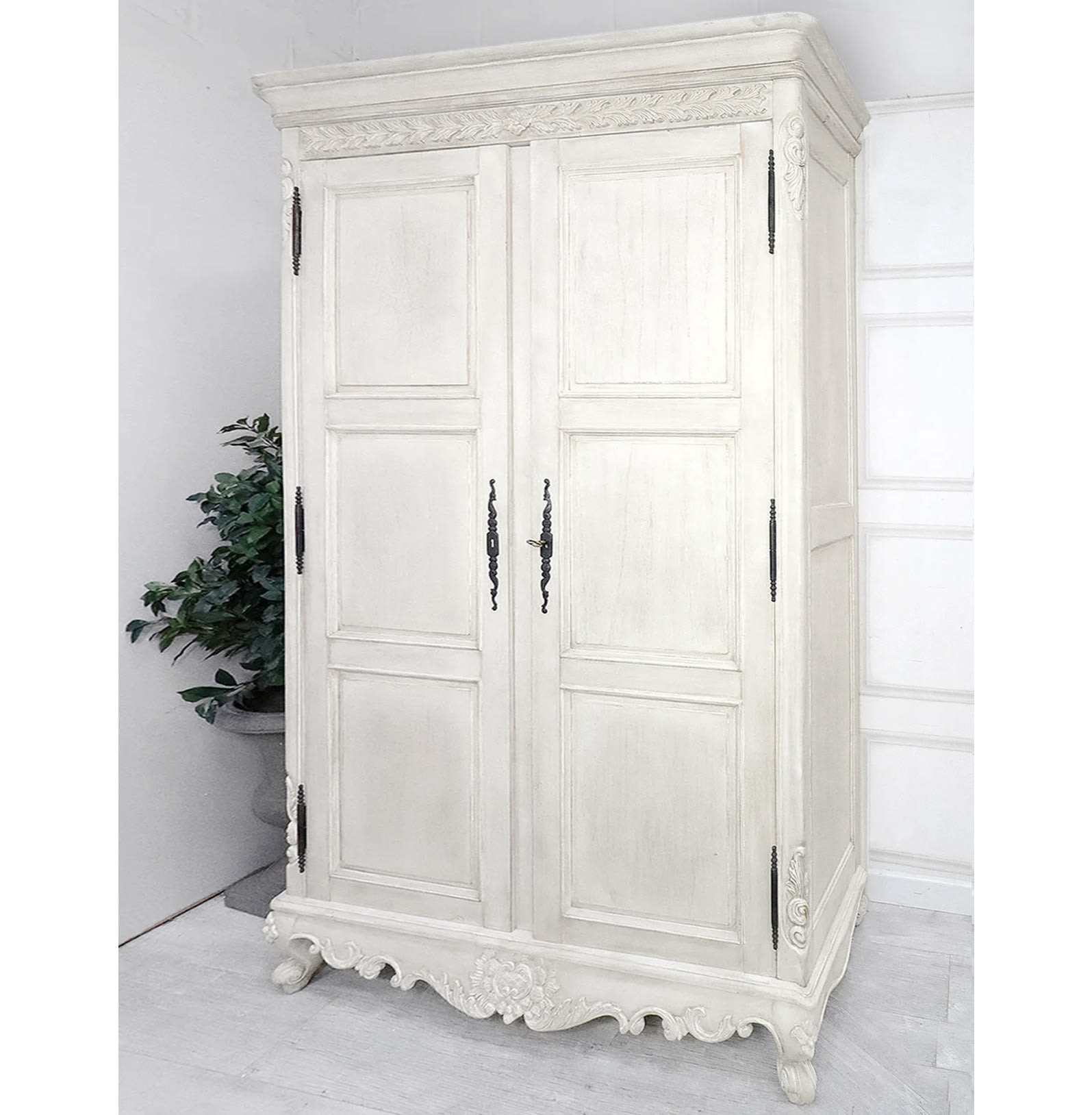 French Style Whitewashed French Style Wardrobe Armoire