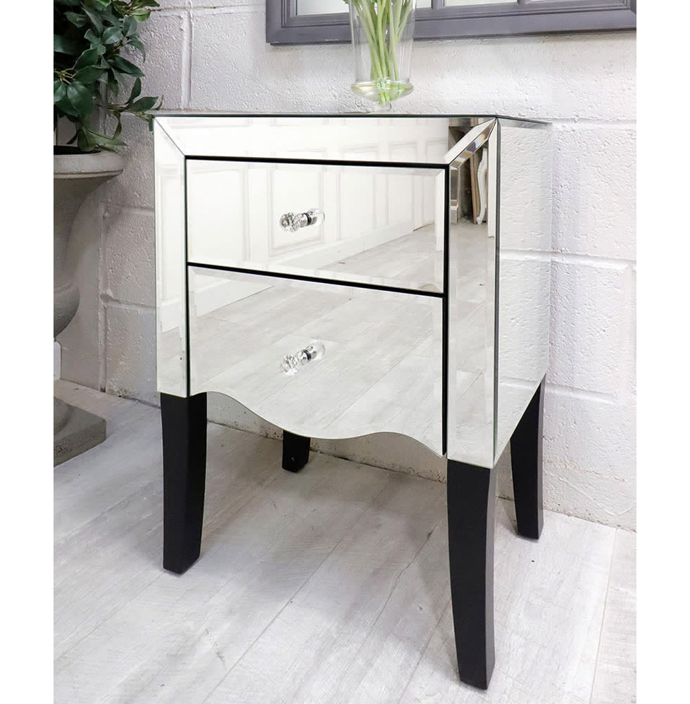 Kimberly 2 Drawer Mirrored Bedside Table