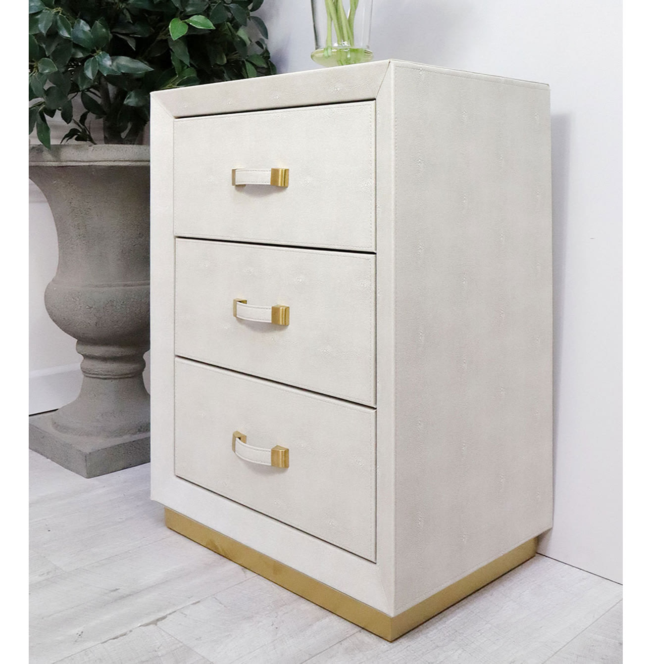 Ivory Textured 3 Drawer BedsideTable