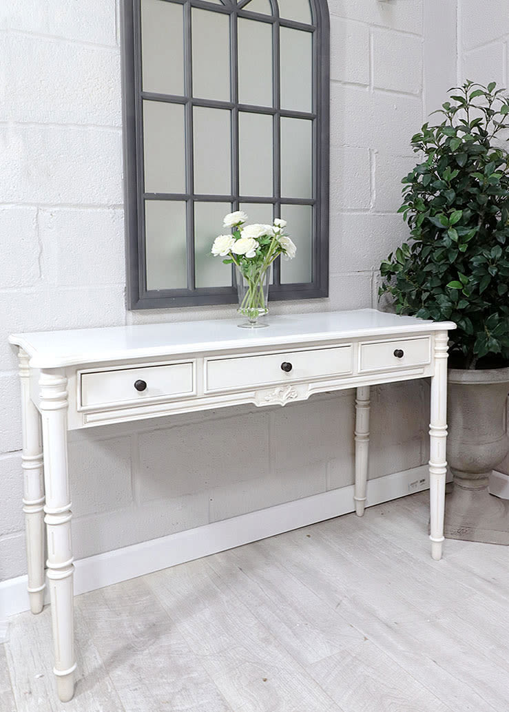 French Style White 3 Drawer Hall Console Table