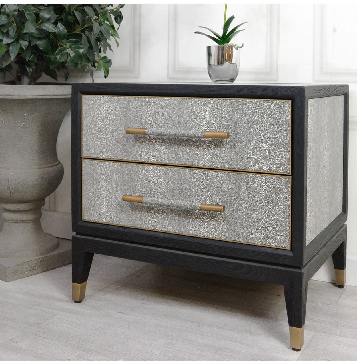 Dark Oak Patterned 2 Drawer Bedside