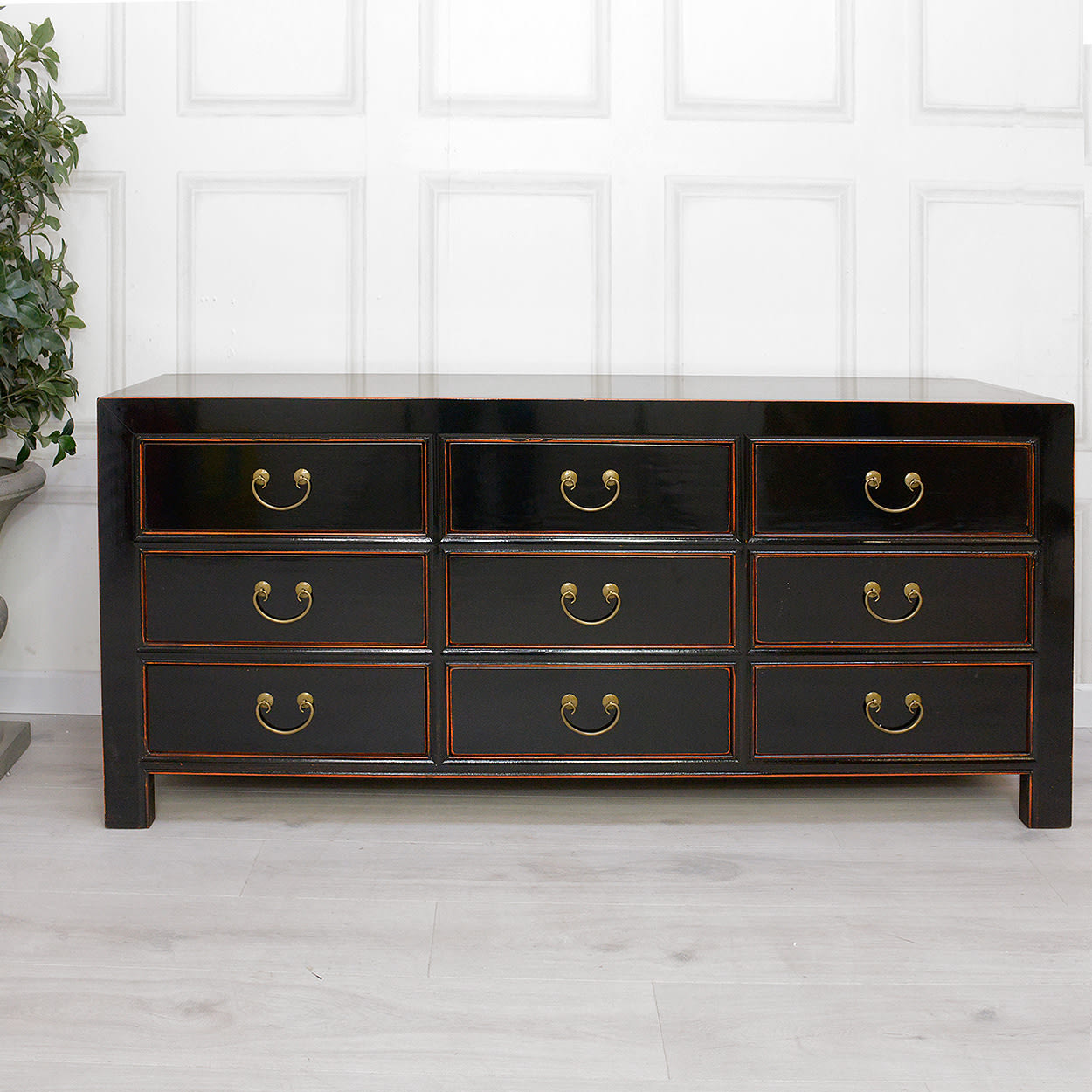 Oriental Style Black Multi Drawer Sideboard