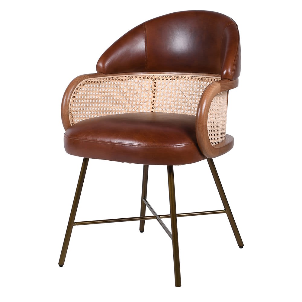 Vintage Leather and Rattan Armchair