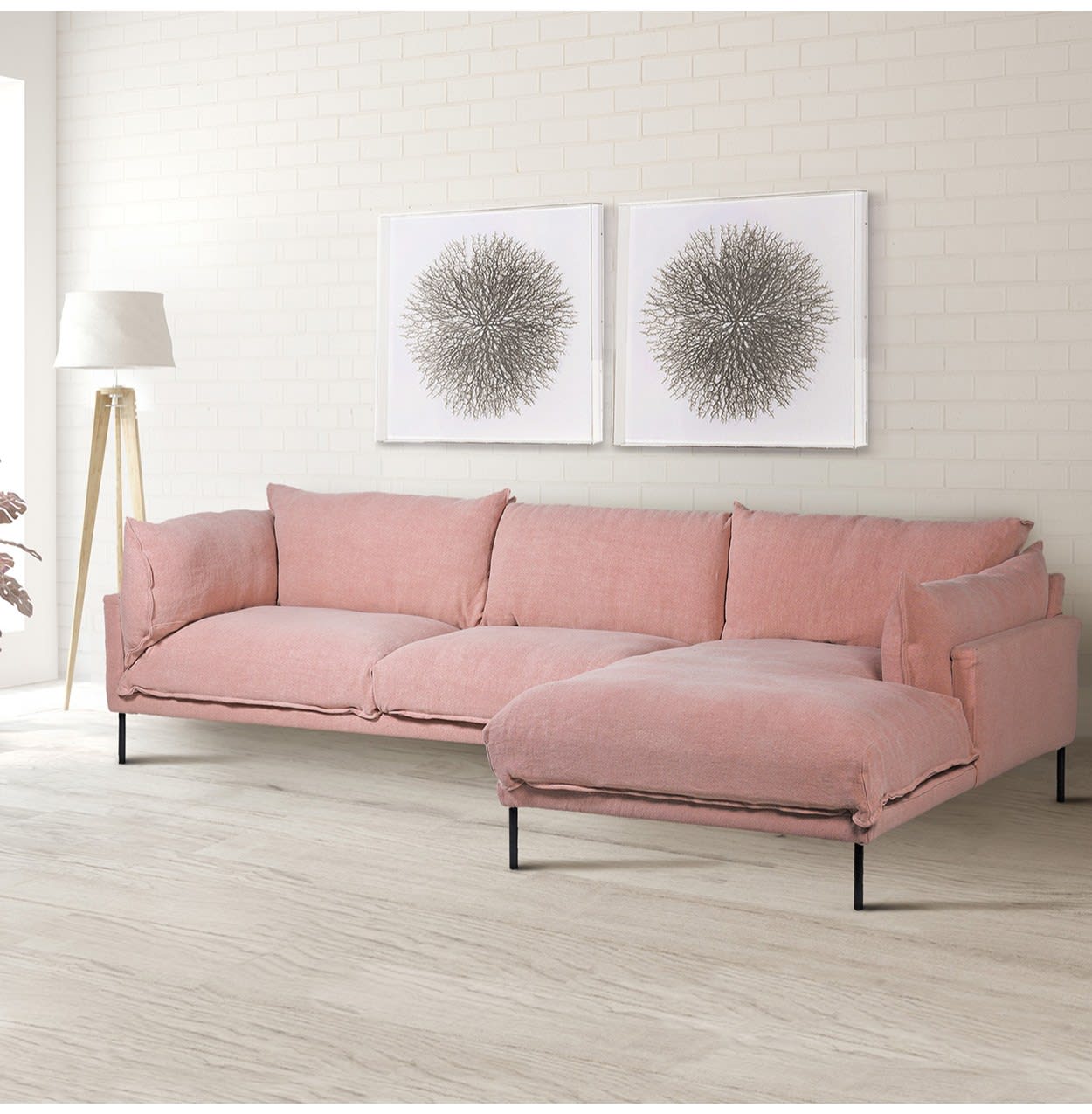 Linen Pink Peach Corner Sofa