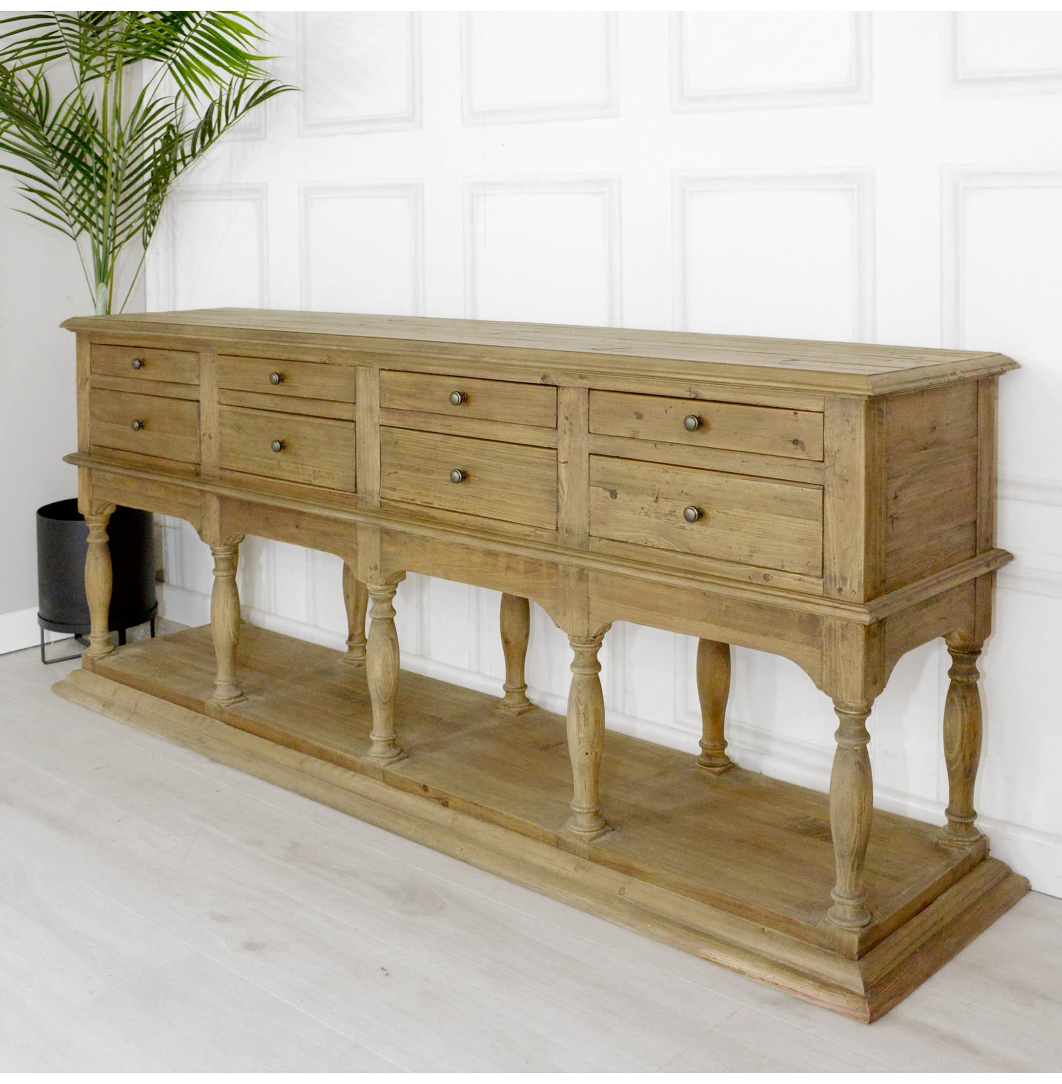 Large Dark Pine Multi Drawer Hall Console Table