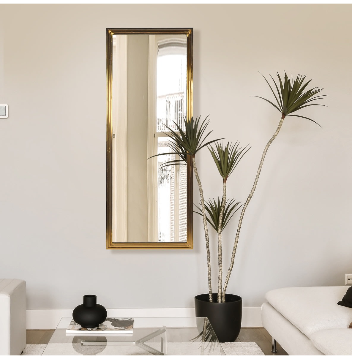 Gold Steel Stepped Frame Wall Mirror