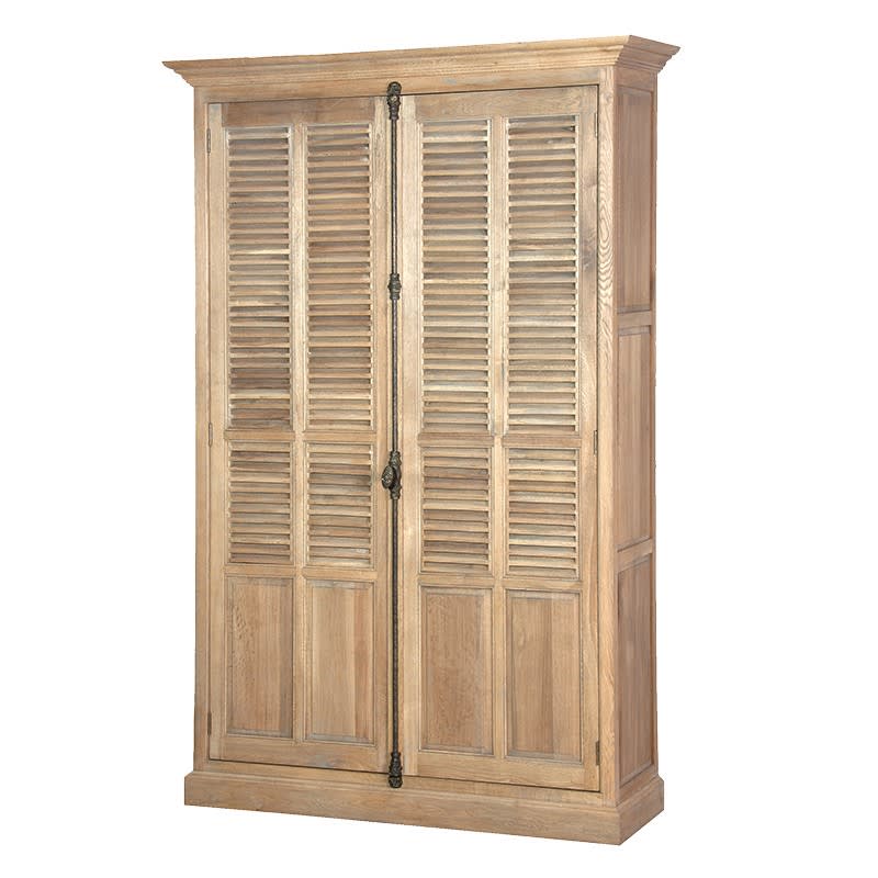 French Style Oak  Louvered Shallow Wardrobe