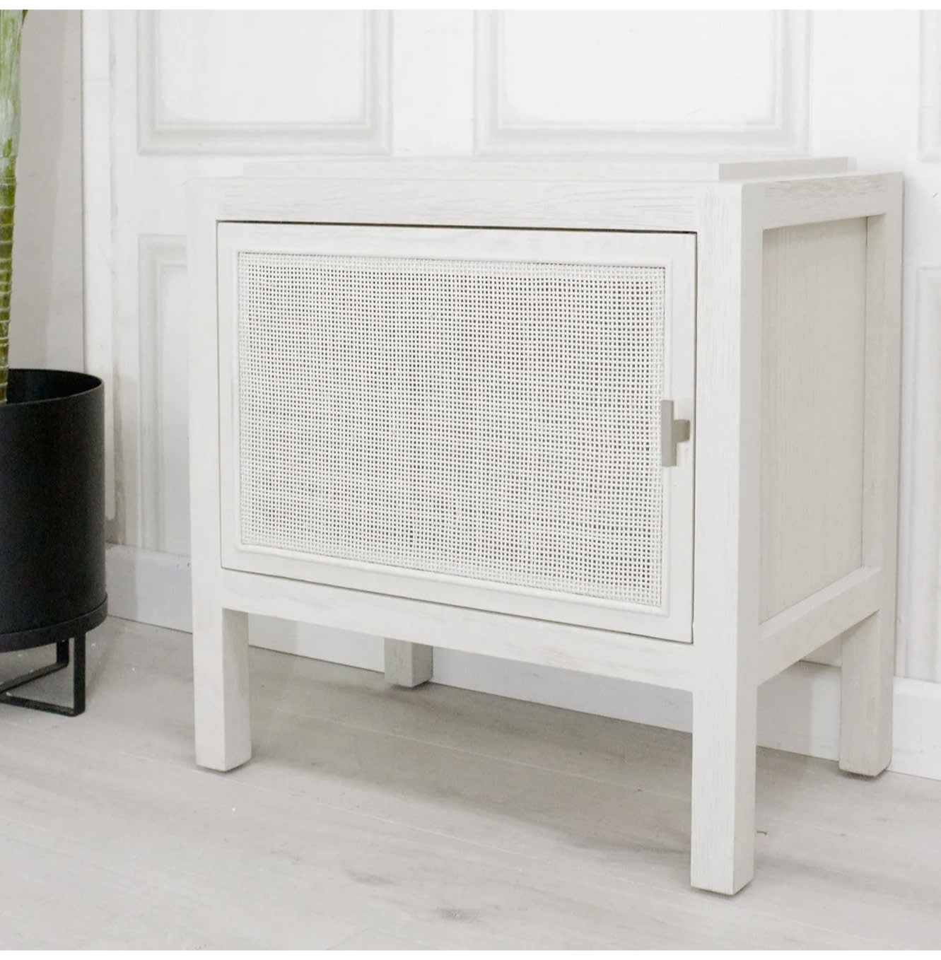 Rattan and White Wash Bedside Cabinet Right