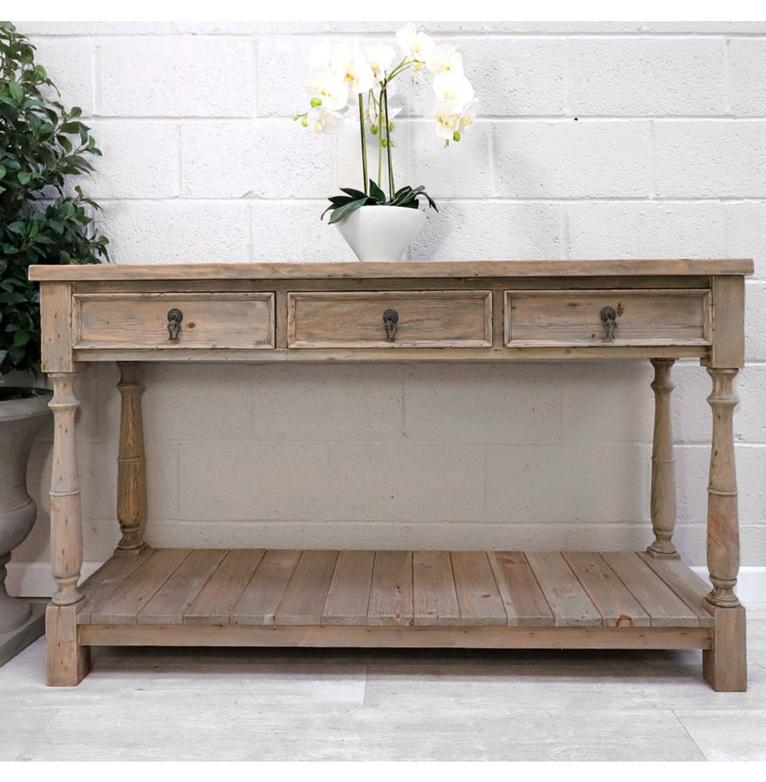 French Style Reclaimed 3 Drawer Hall Table 