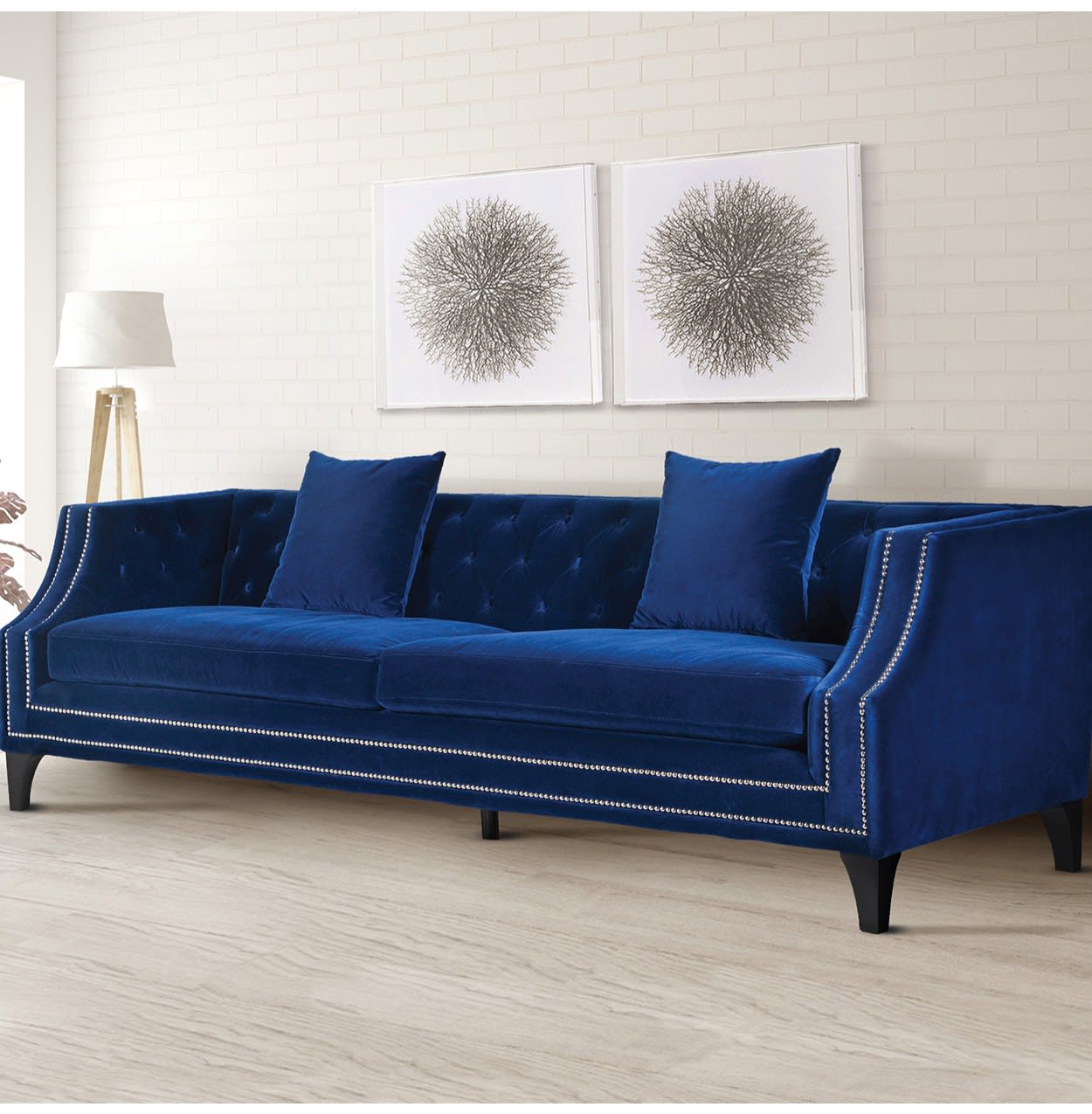 Margaret Blue Cotton Velvet Buttoned 2 or 3 Seater Sofa