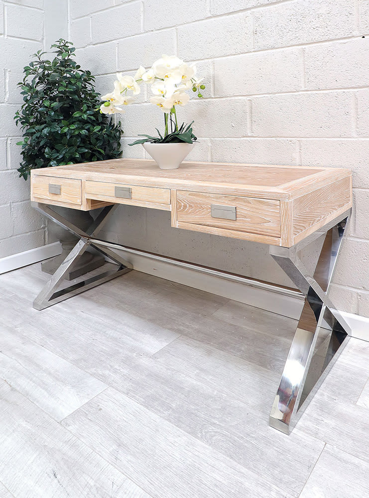 Sloane Chrome Light Beech 3 Drawer Table