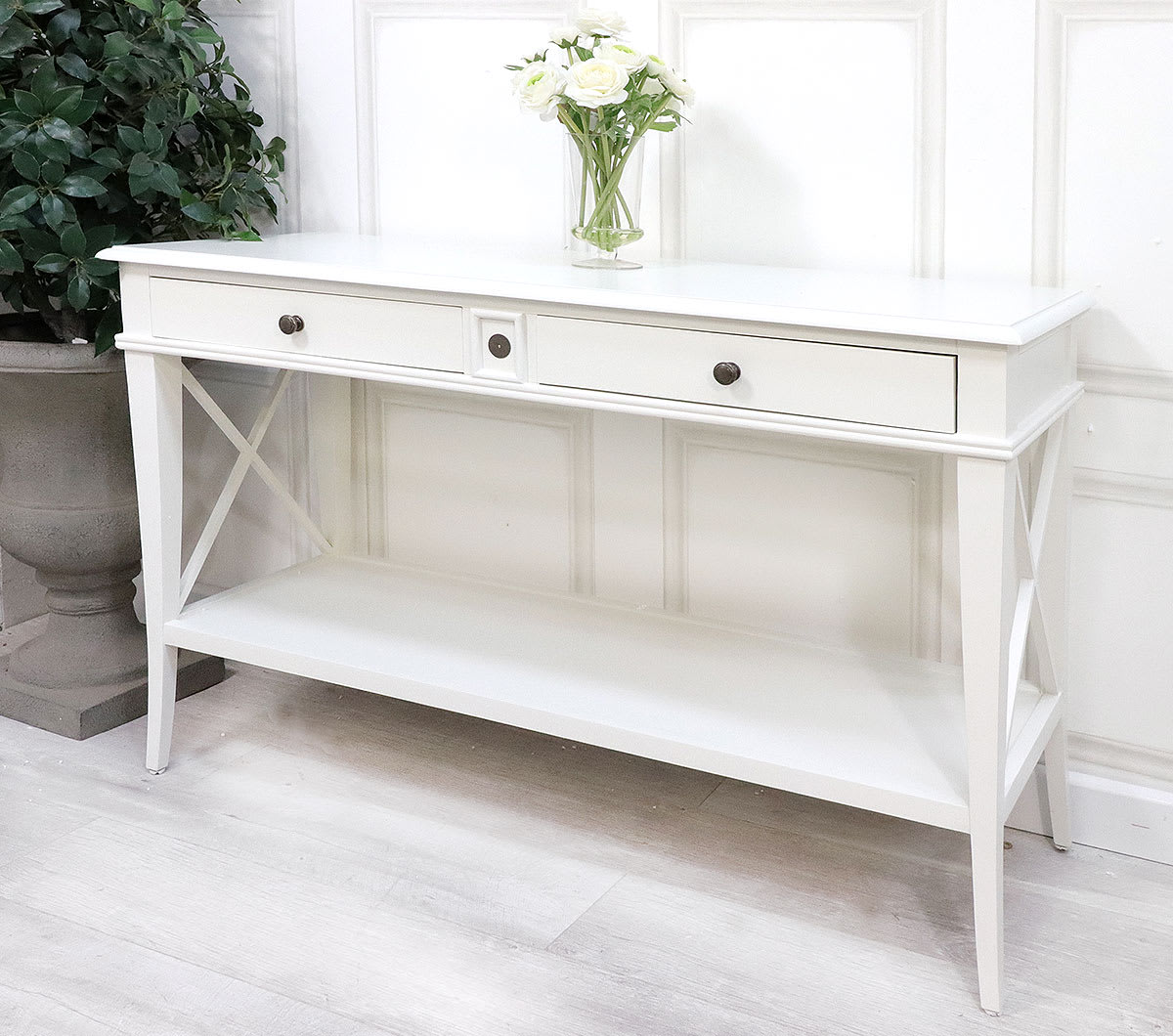 Portobello Warm White Hall Table With Shelf