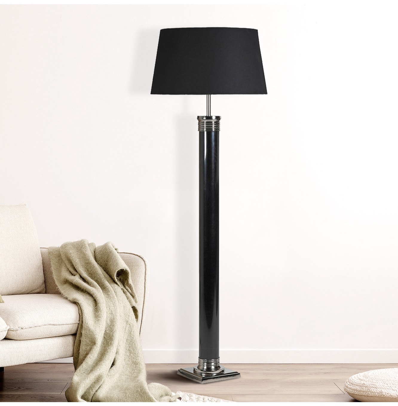 Black and Chrome Column Floor Lamp