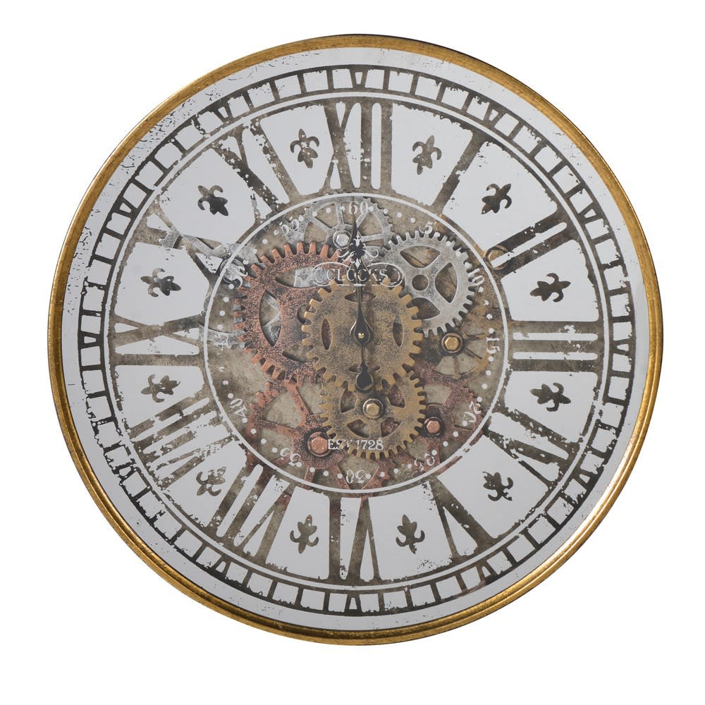 Gold and Cogs Round Wall Clock