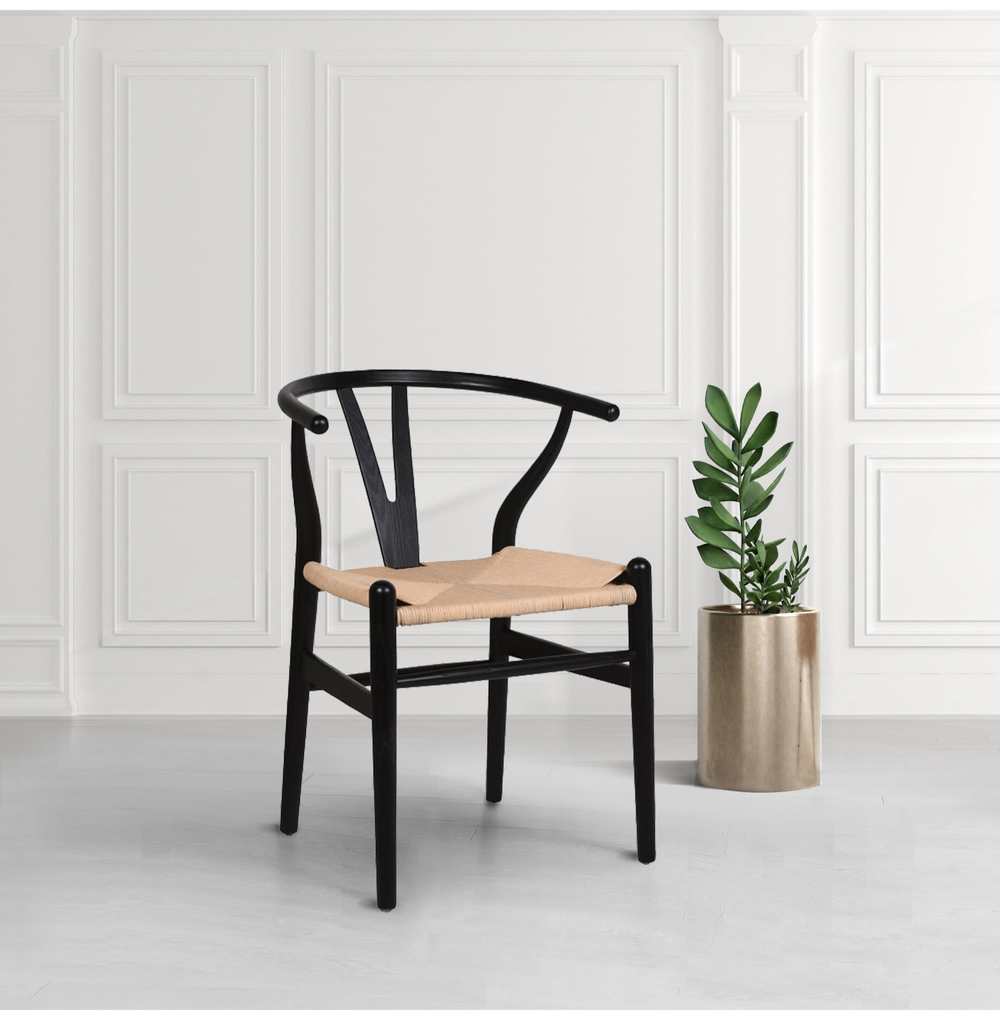 Open Back Black Dining Chair with Rattan