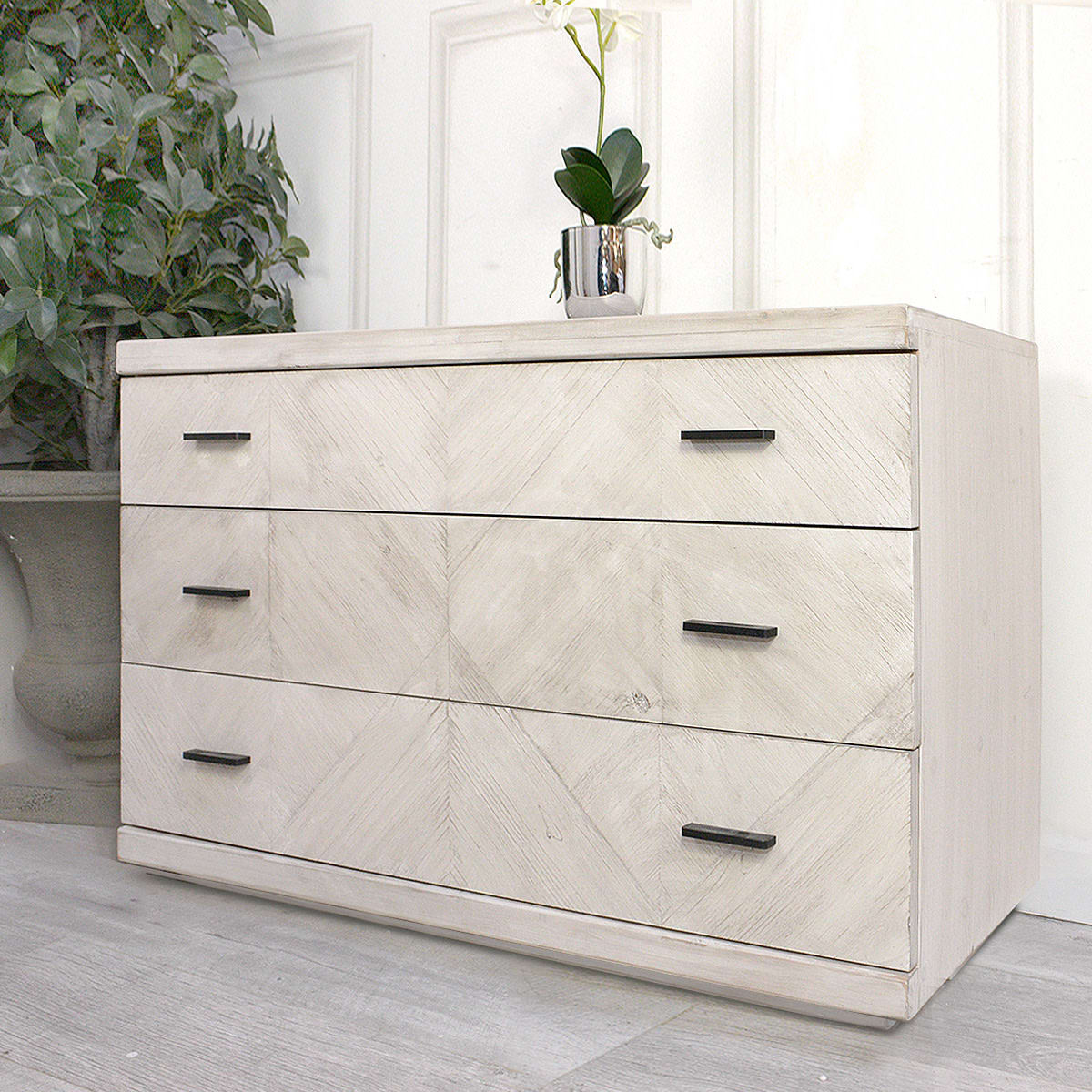 Herringbone Design Parquet Low Chest of Drawers