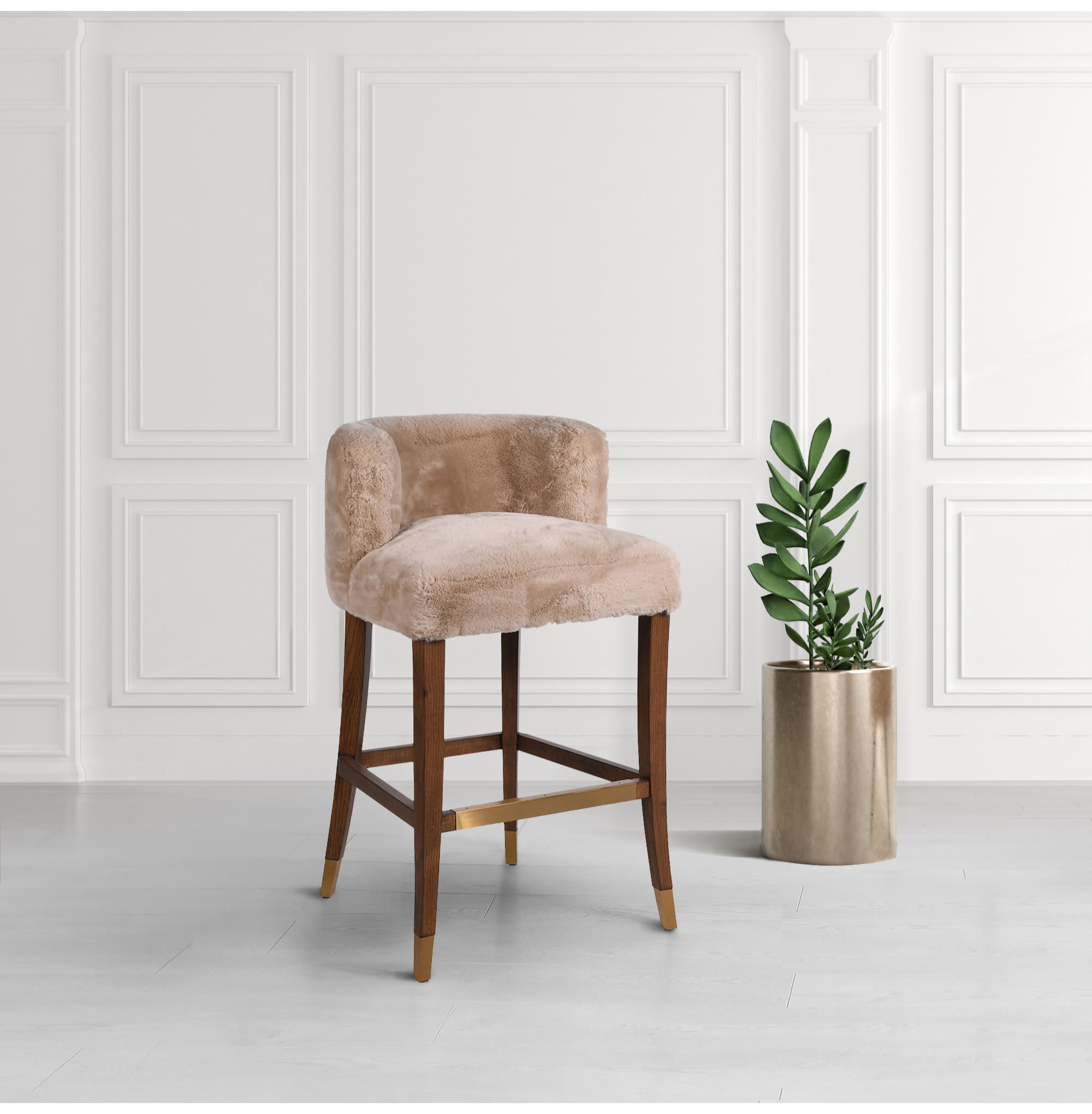 Beige Faux Sheepskin Bar Stool