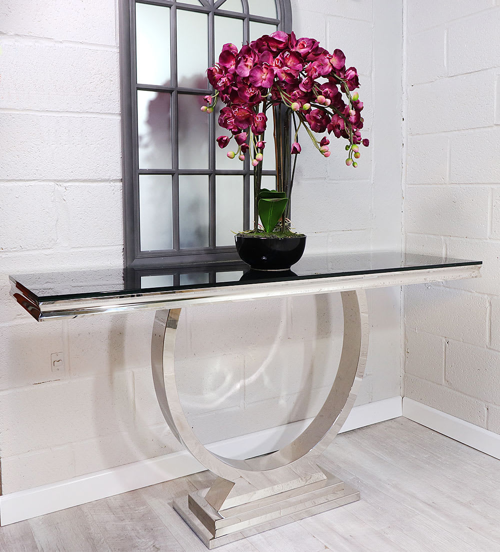 Sloane Chrome And Black Glass Curved Hall Table