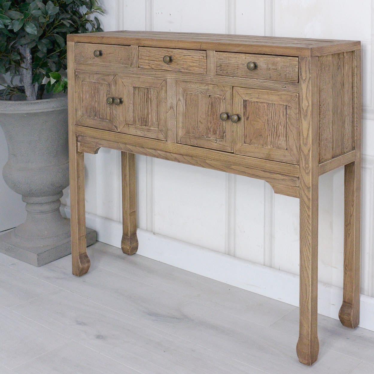 Antiqued Oak 4 Door Console Table