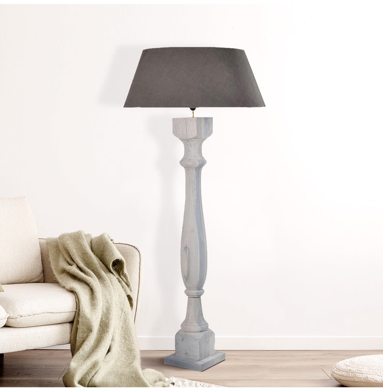 Grey Wash Wooden Floor Lamp