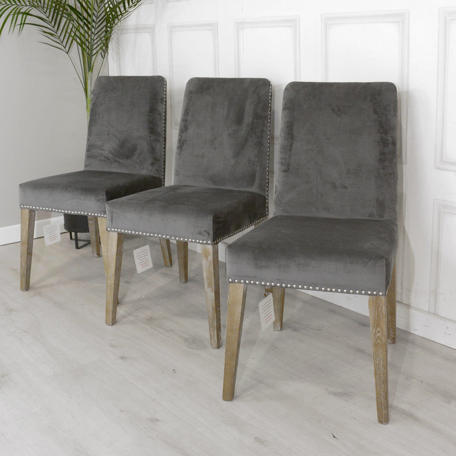 SET OF 3 Grey Studded Dining Chairs