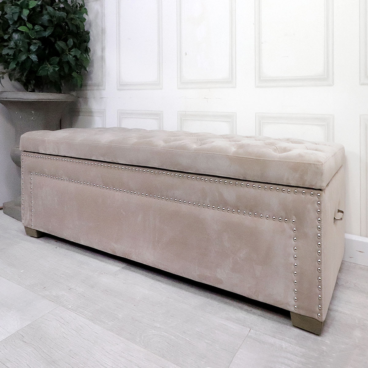 Velvet Studded Storage Ottoman