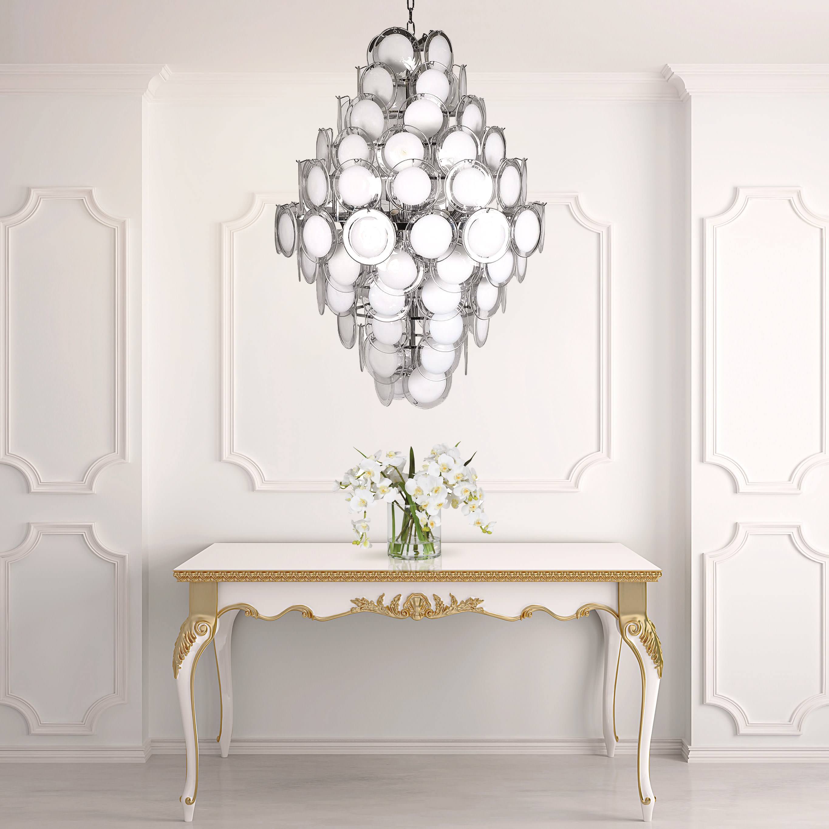 Large Pierre White Venetian Chandelier