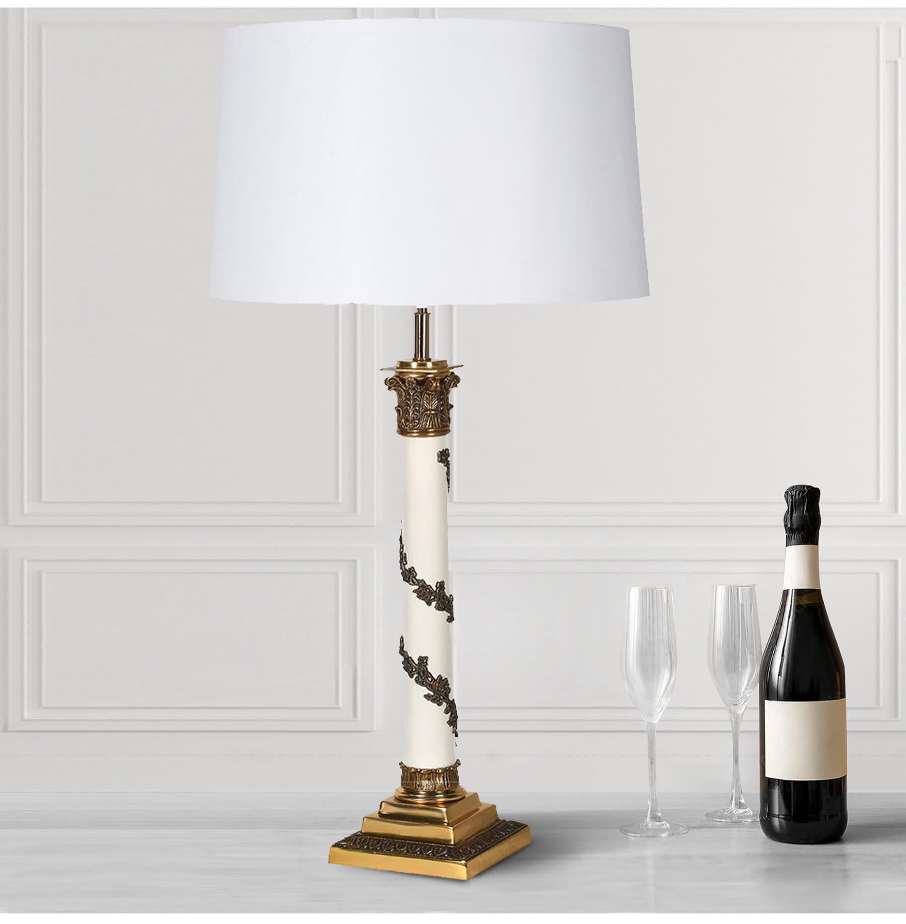 White Grecian Column Table Lamp