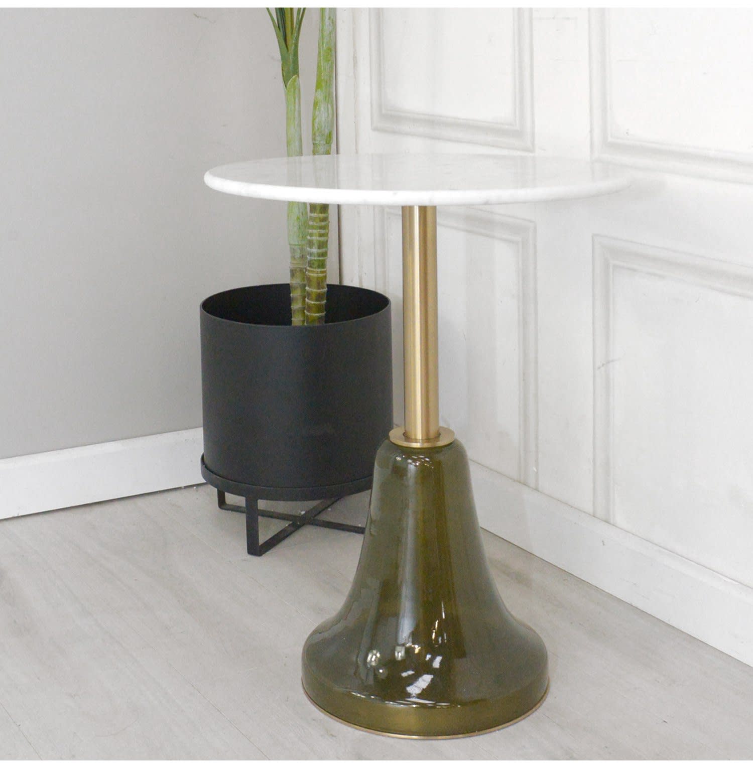 Arcade Sangas Green Glass Side Table with Marble Top