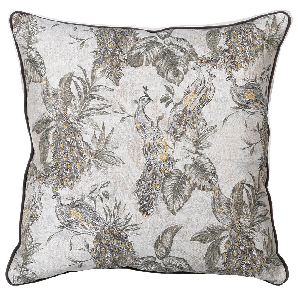 Peacock Print Taupe Cushion