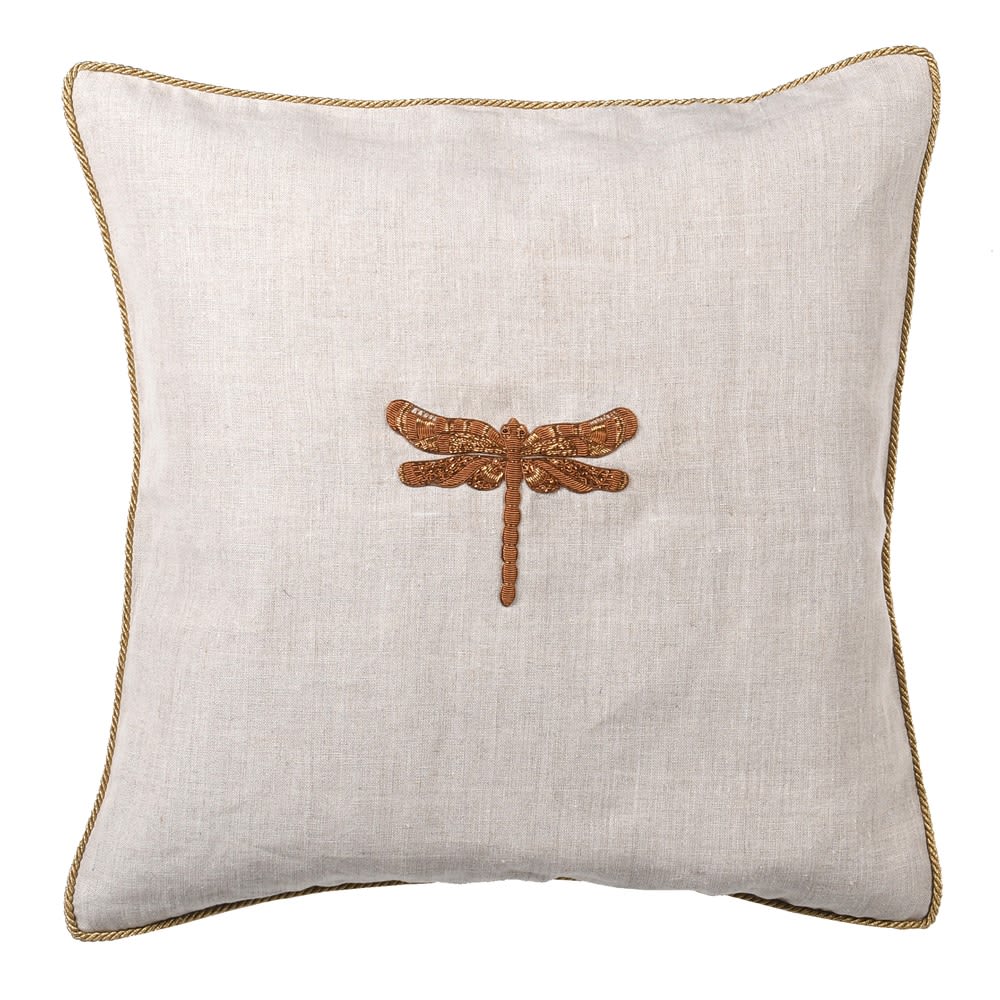 Embroidered Golden Dragonfly Cushion