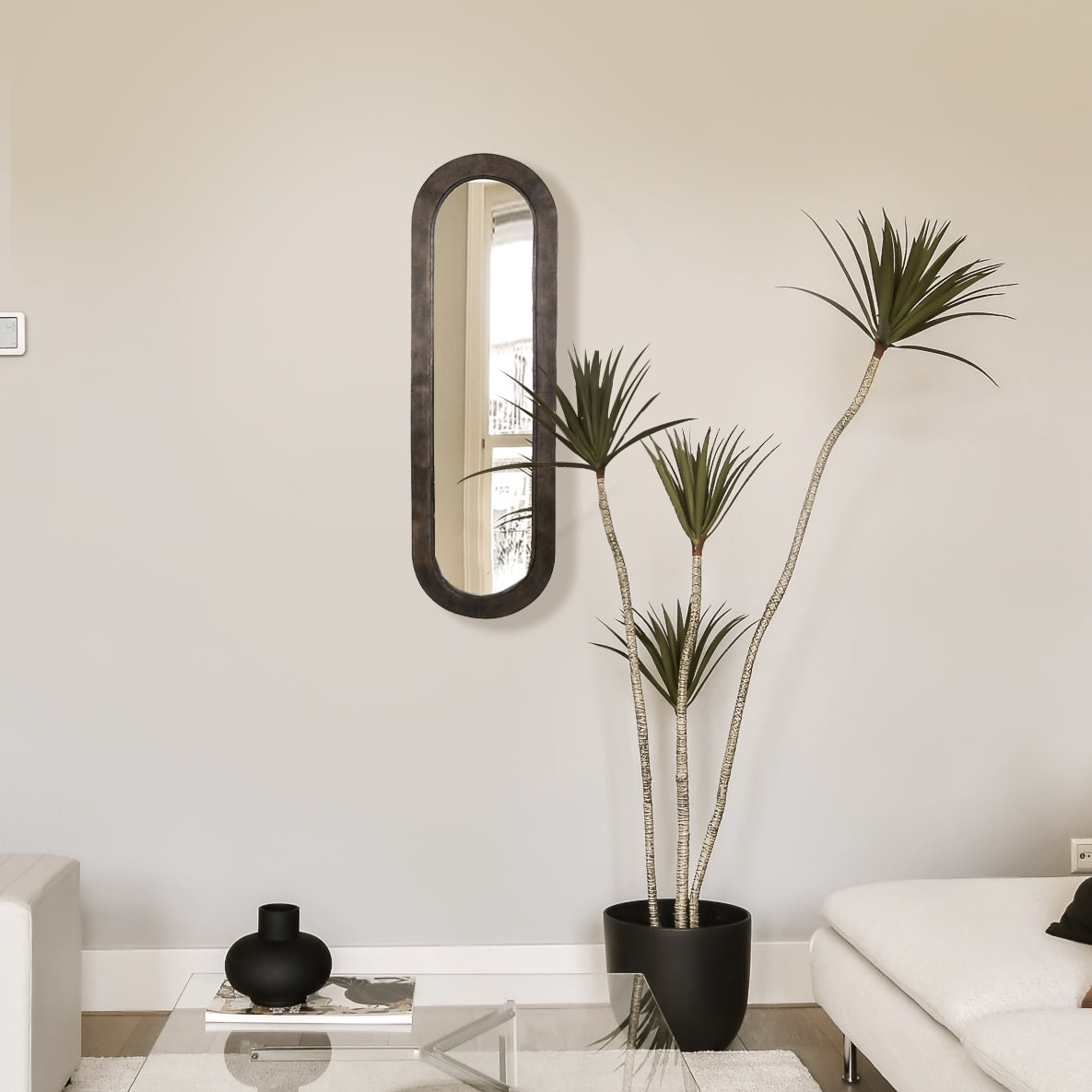 Aged Frame Rounded Edge Rectangular Wall Mirror