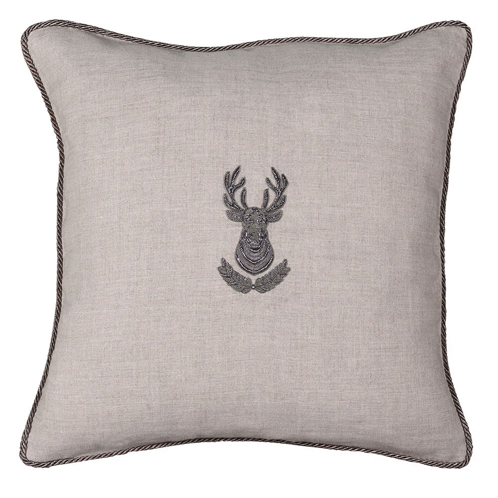 Embroidered Stag Linen Cushion