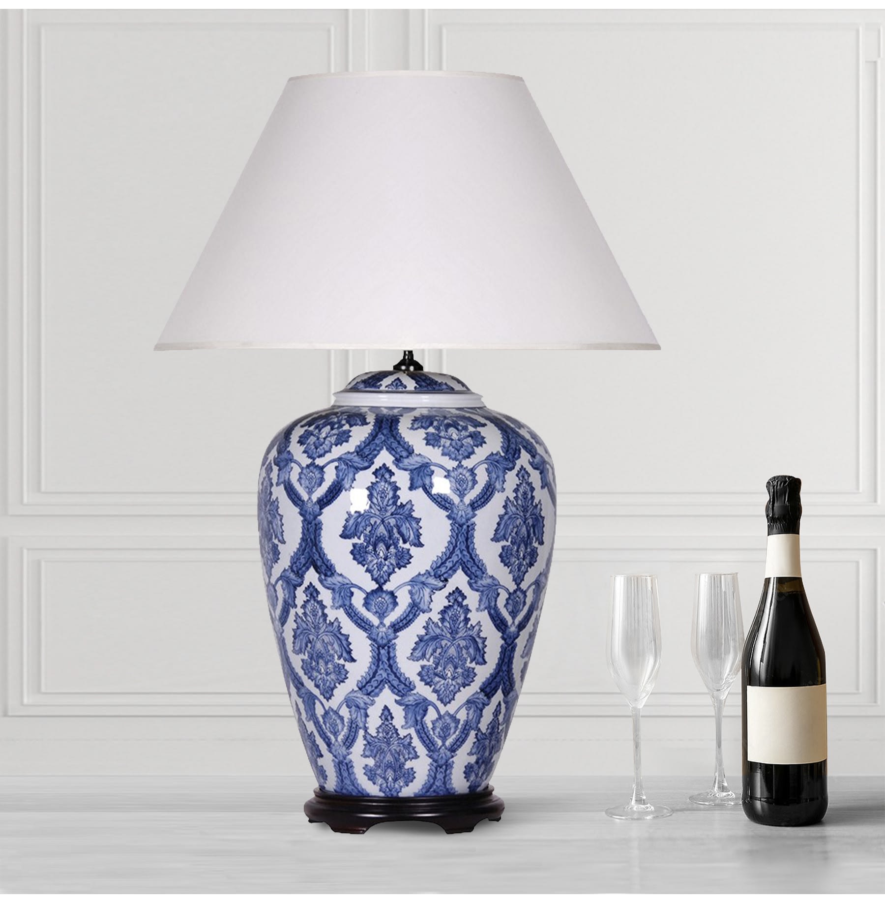 Blue and White Patterned Table Lamp