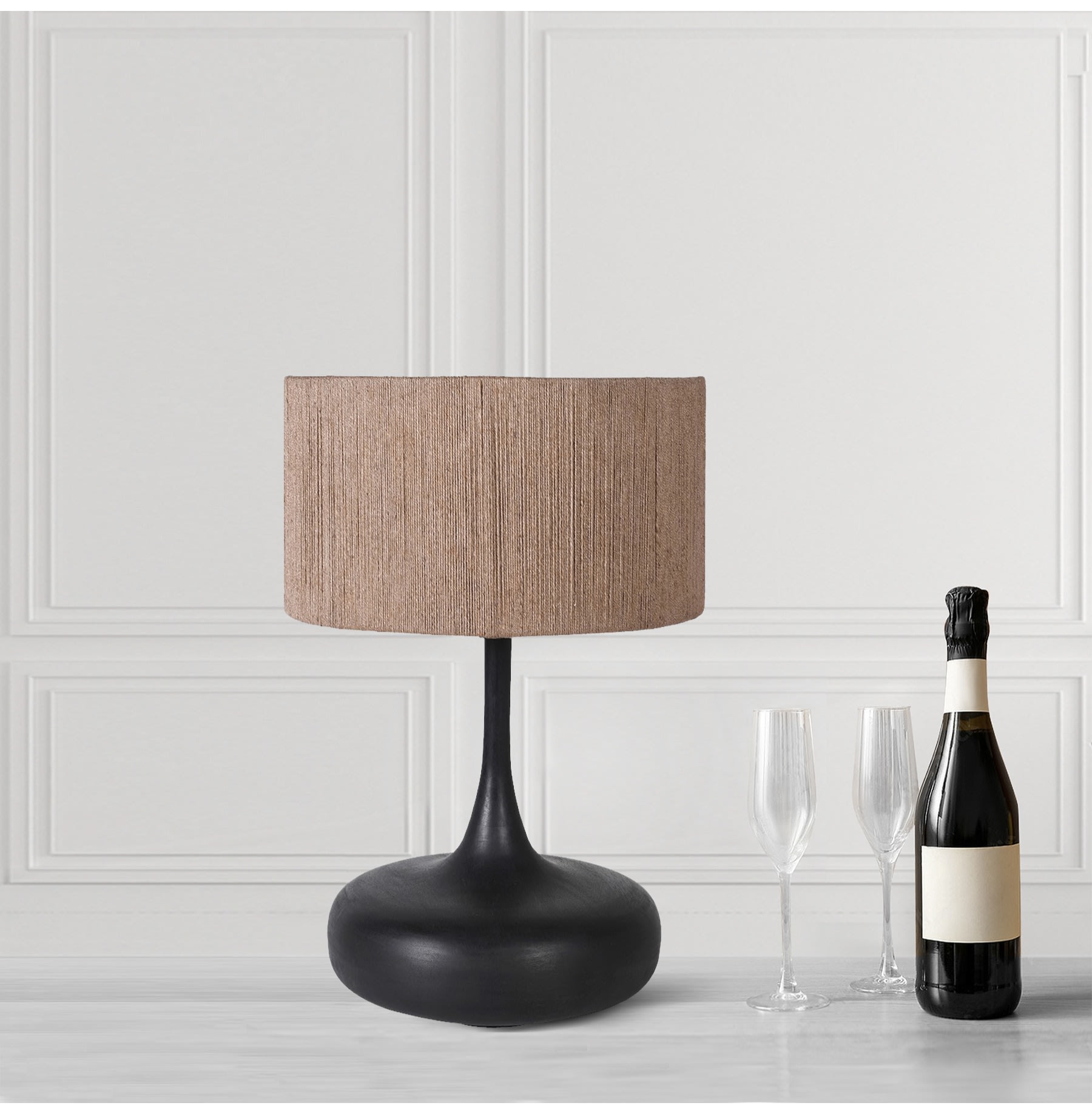 Black Squat Base Table Lamp with Boheme Shade