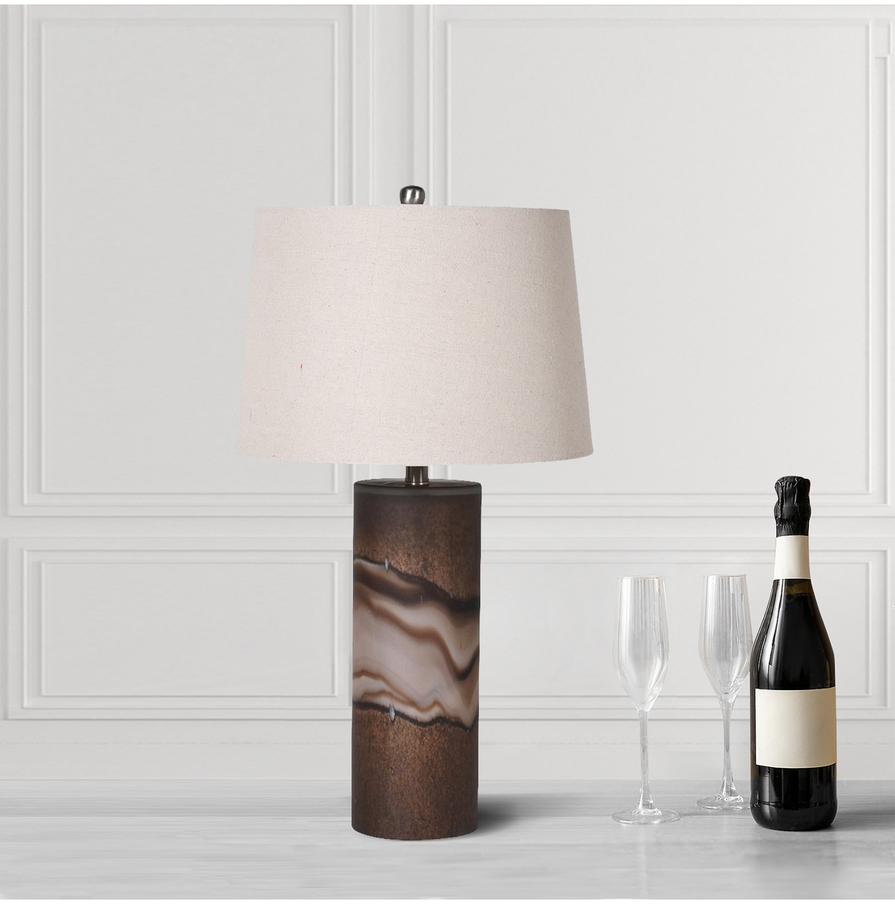 Brown Hand Blown Glass Column Table Lamp