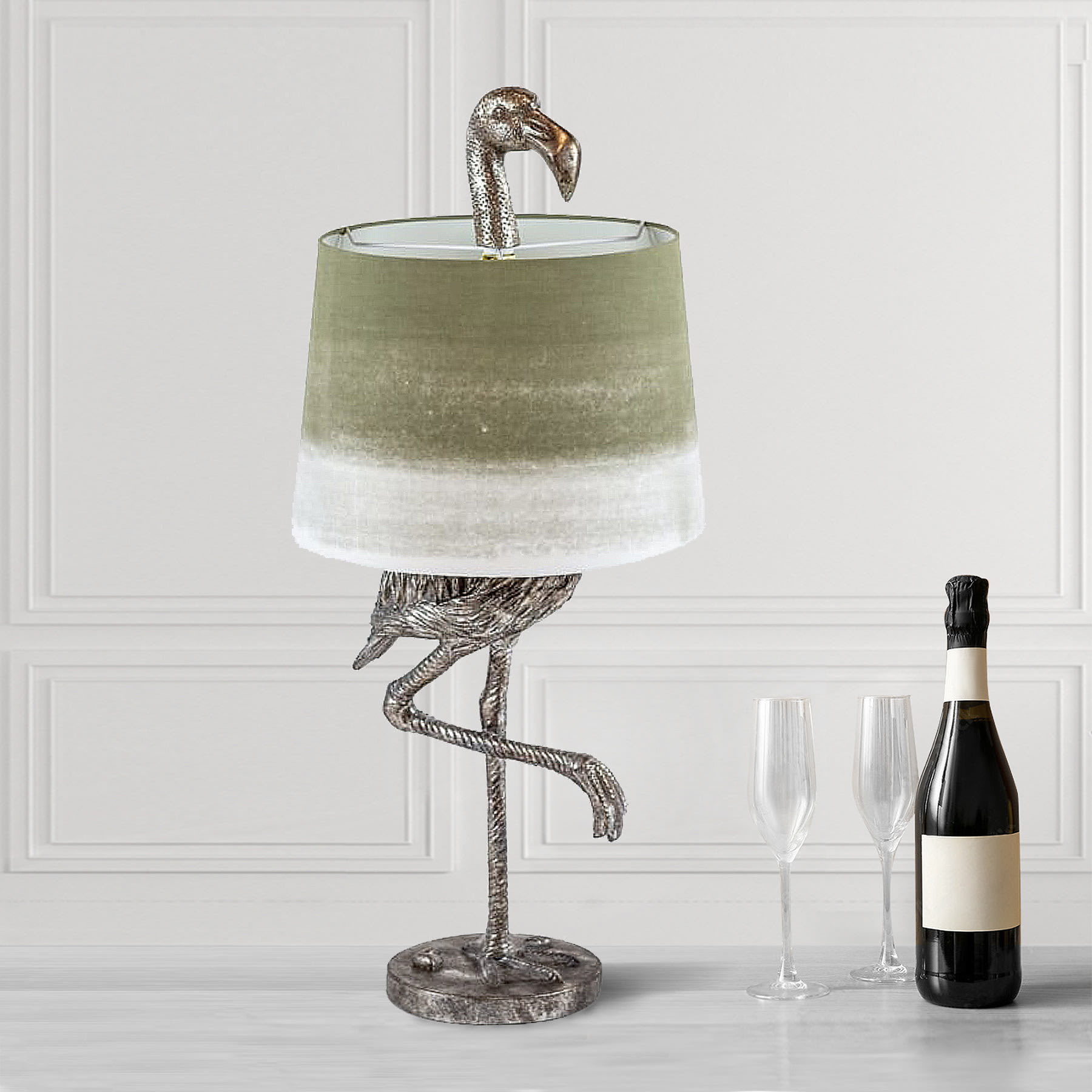 Antique Silver Flamingo Table Lamp